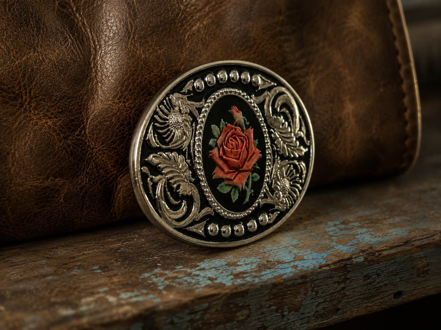 Hand Painted Rose Belt Buckle