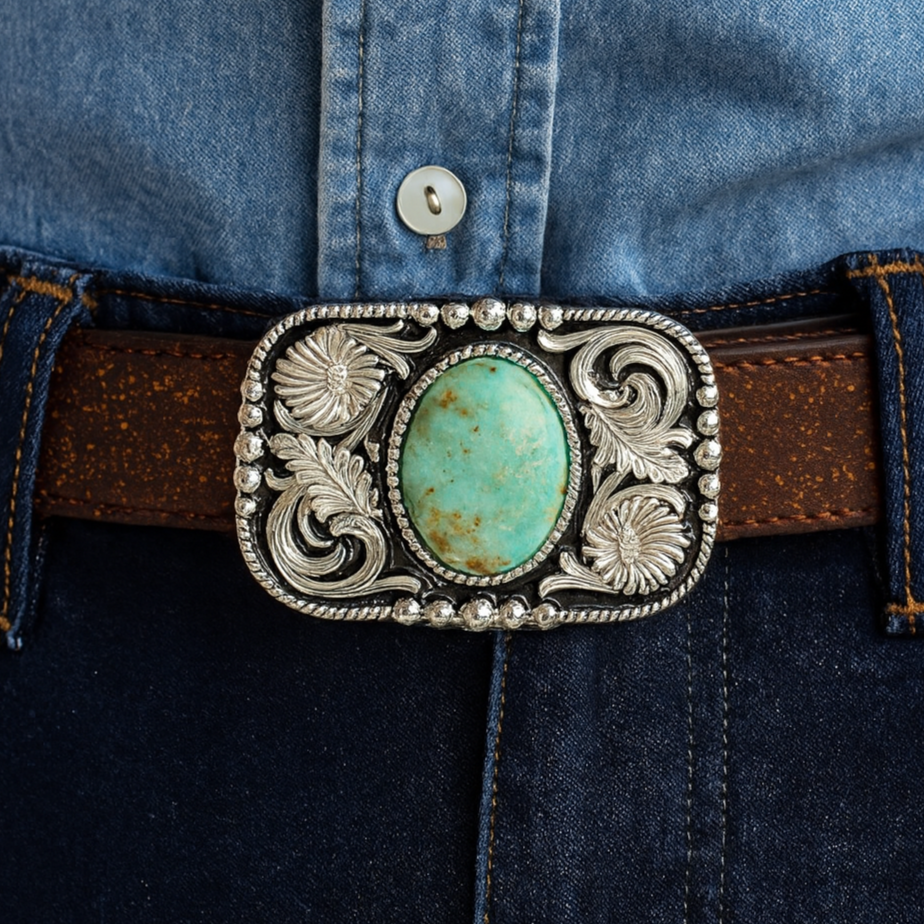 Teal Intricate Belt Buckle