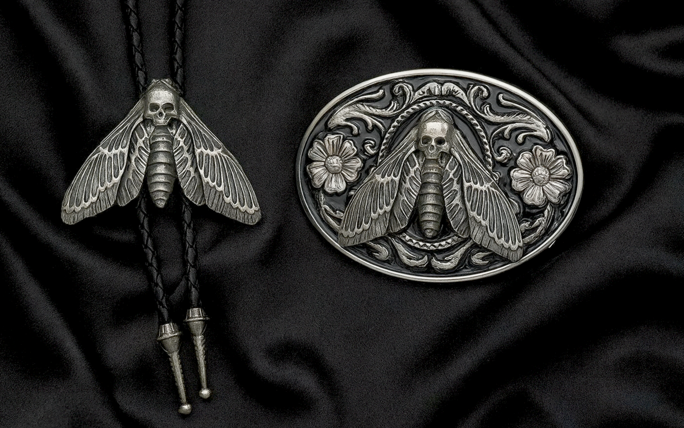 Dead Moth Buckle/Bolo Set
