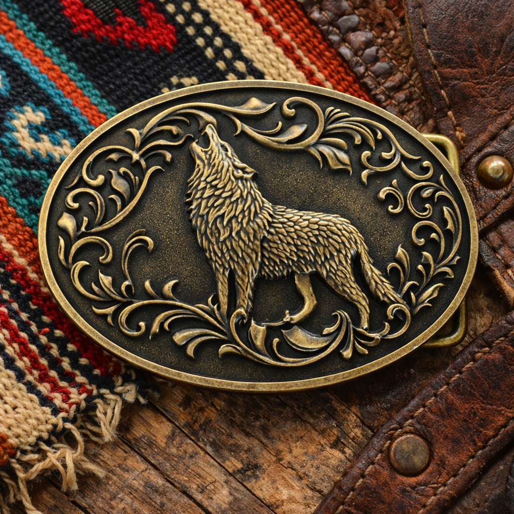 Wolf Belt Buckle - Antique Gold or Silver display picture 2