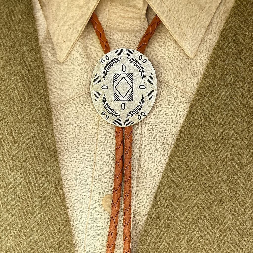 Southwestern Silver Concho Bolo Tie