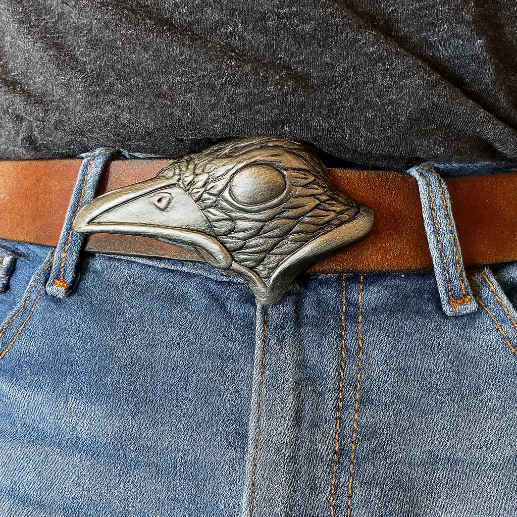 Silver Crow Head Belt Buckle