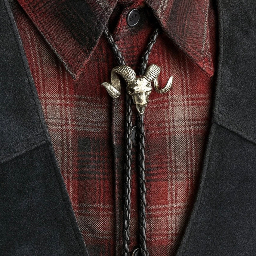 Silver Ram Skull Bolo Tie