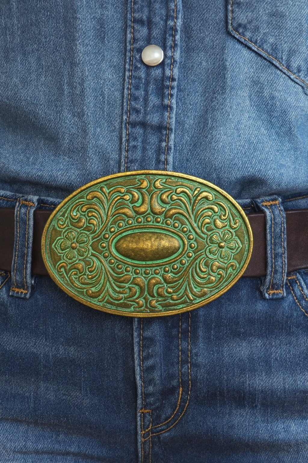 Antique Patina Turquoise Belt Buckle