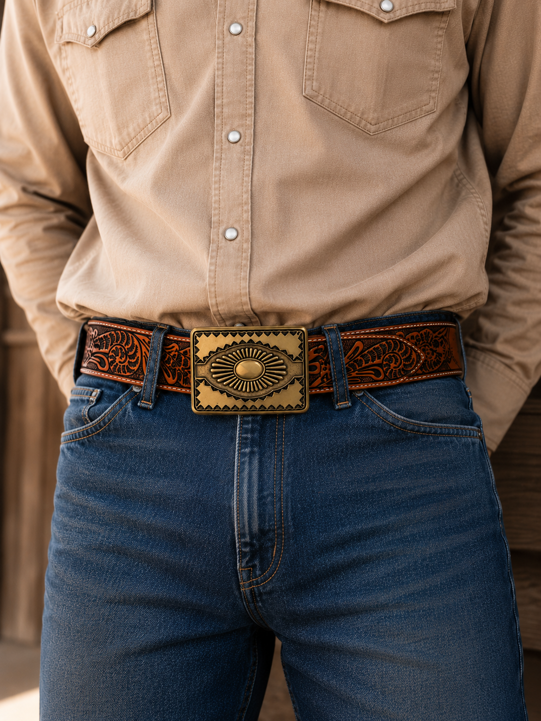 Large Golden Engraved Belt Buckle