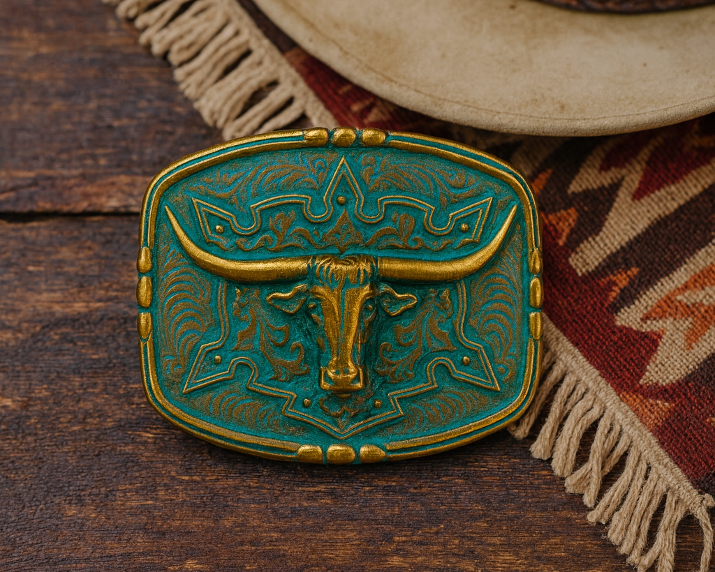 Teal Steer Belt Buckle