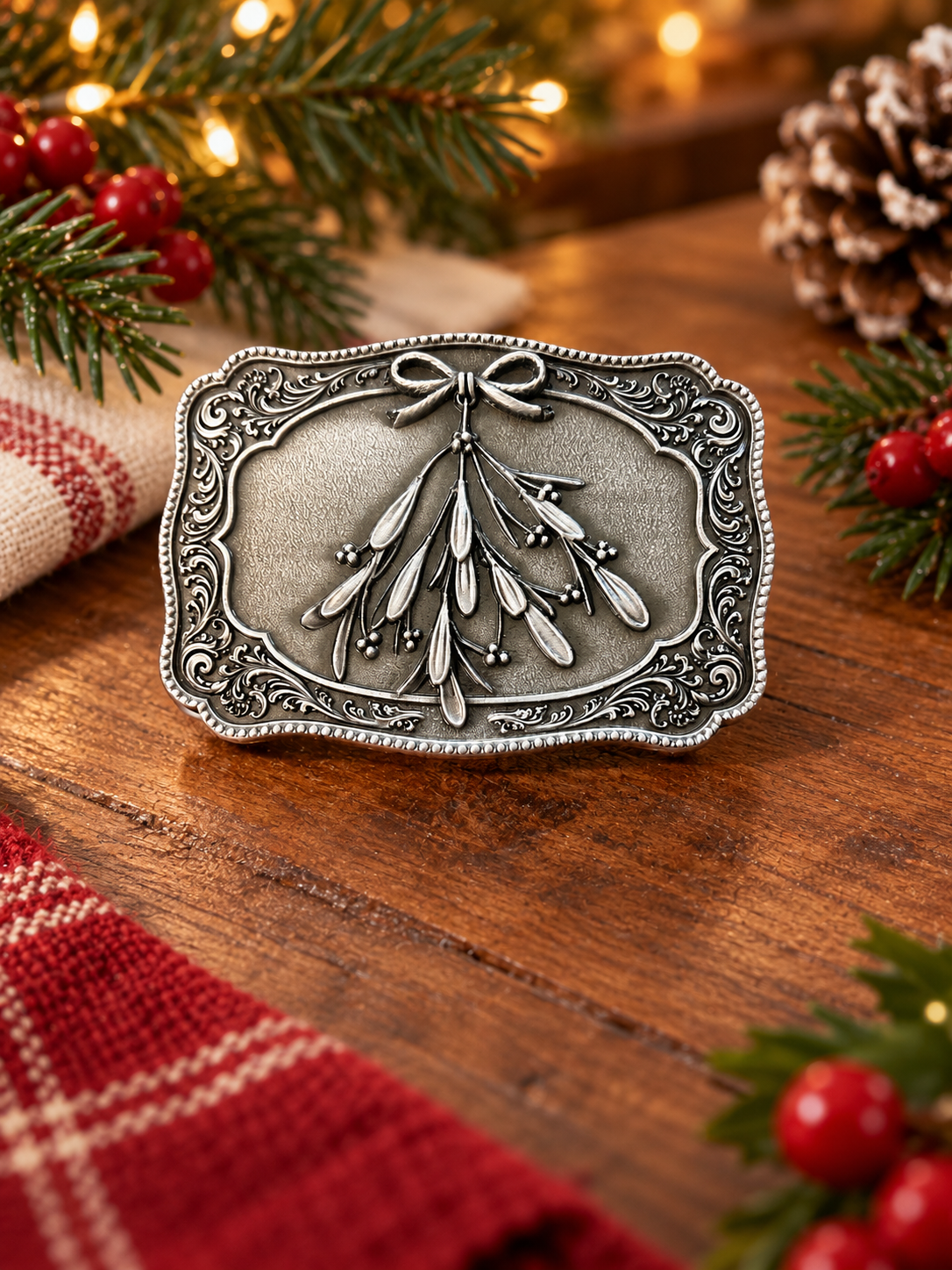 Under the Mistletoe Belt Buckle - Silver or Gold