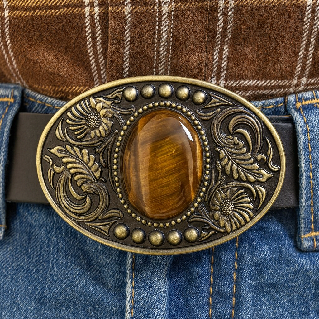Cowboy Tigers Eye Belt Buckle