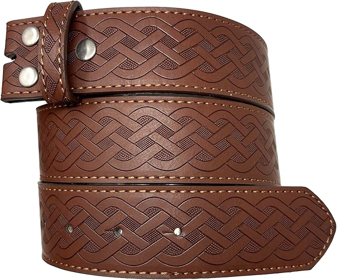 1.5'' Wide Celtic Knot Brown Leather Snap Belt Strap