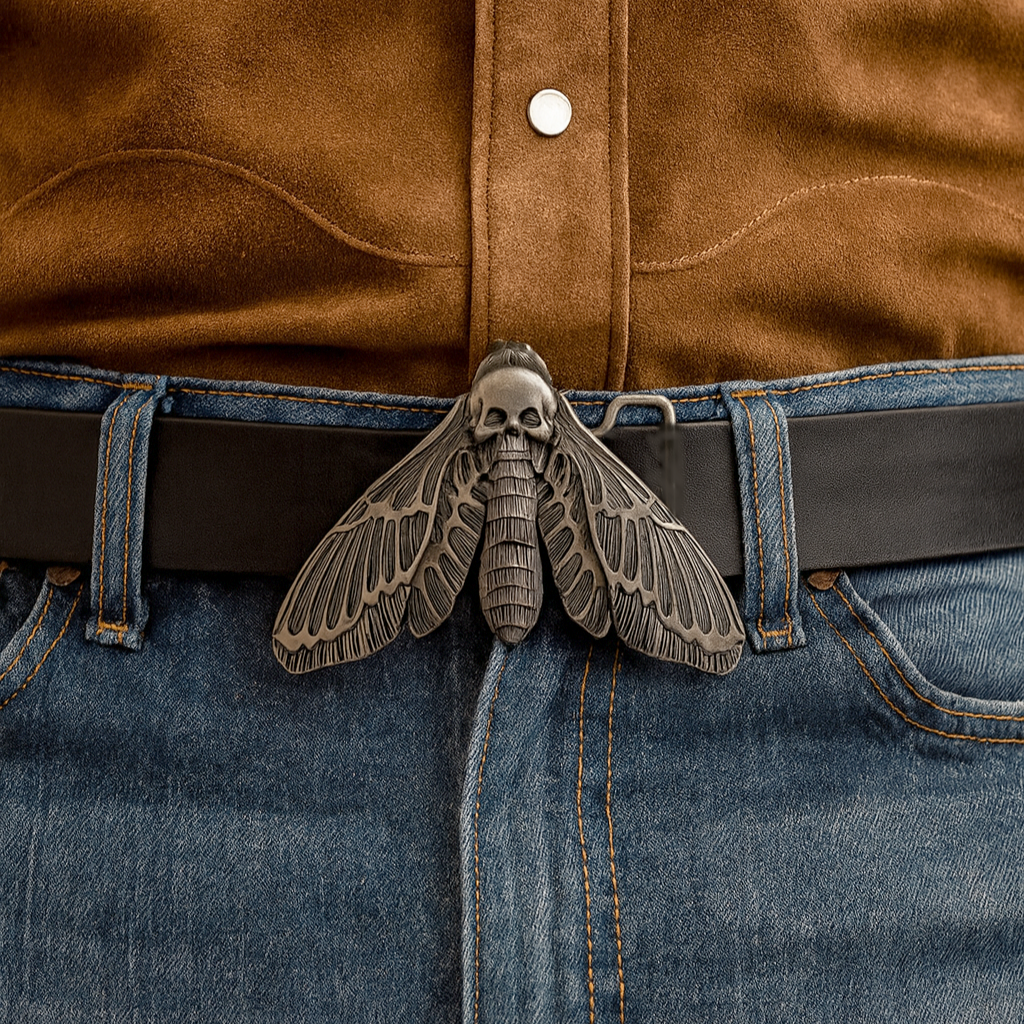 NEW Goth Moth & Skull Boho Belt Buckle Punk Style Detailed Gothic Western Moth Belt Buckle: Metal Skull Insect, Goth Punk  main image 4