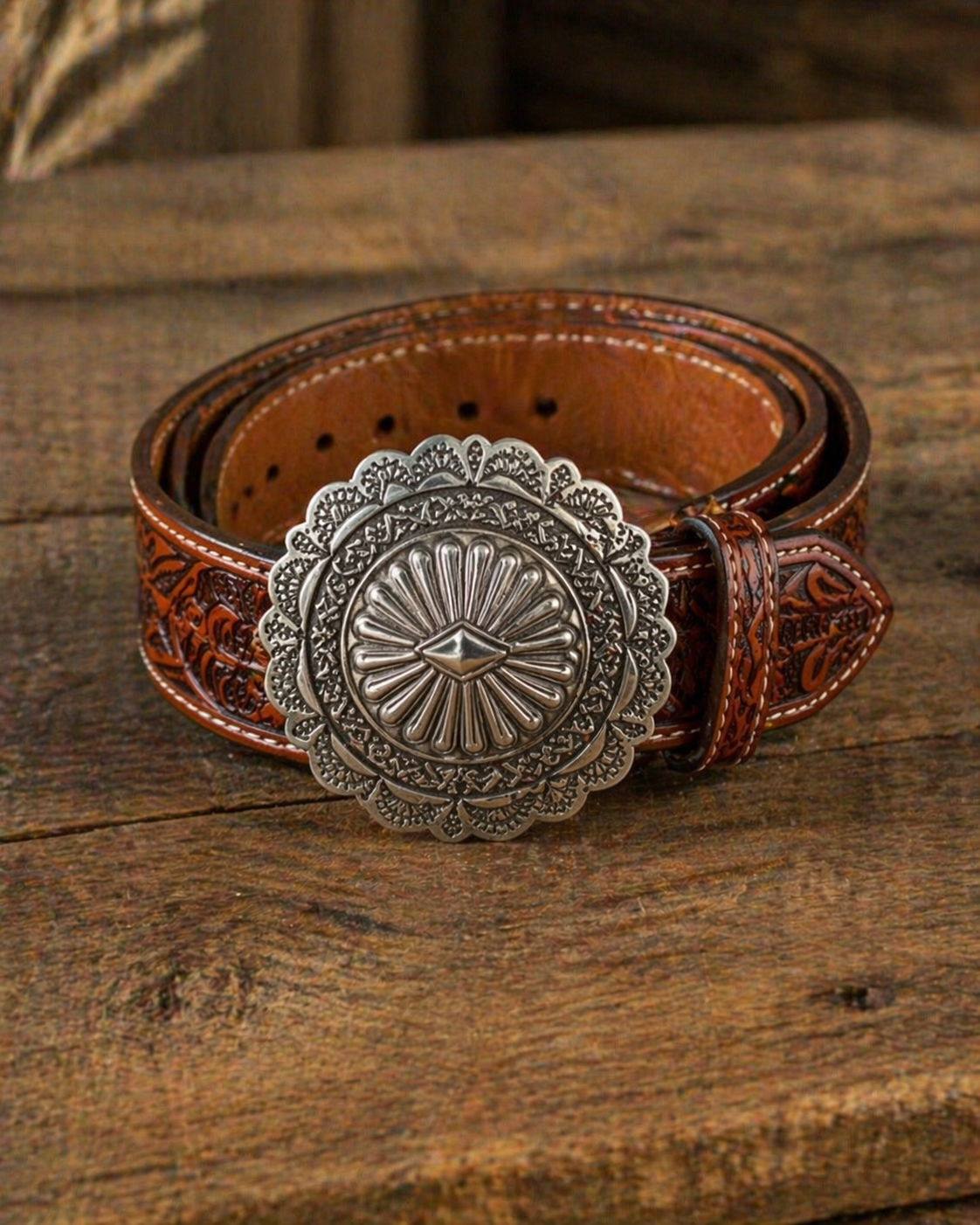 Silver Concho Leather Belt