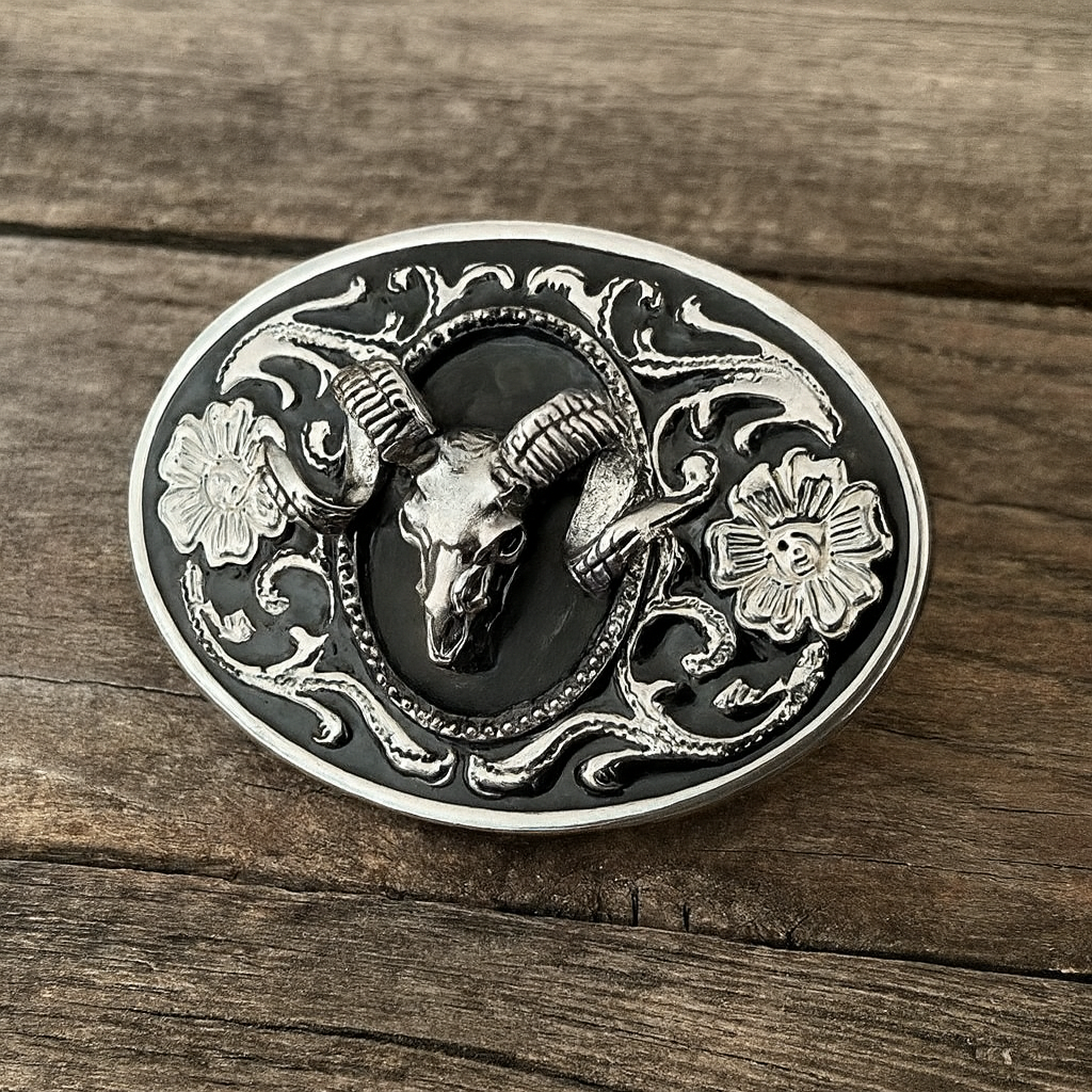 Bighorn Ram Skull Belt Buckle