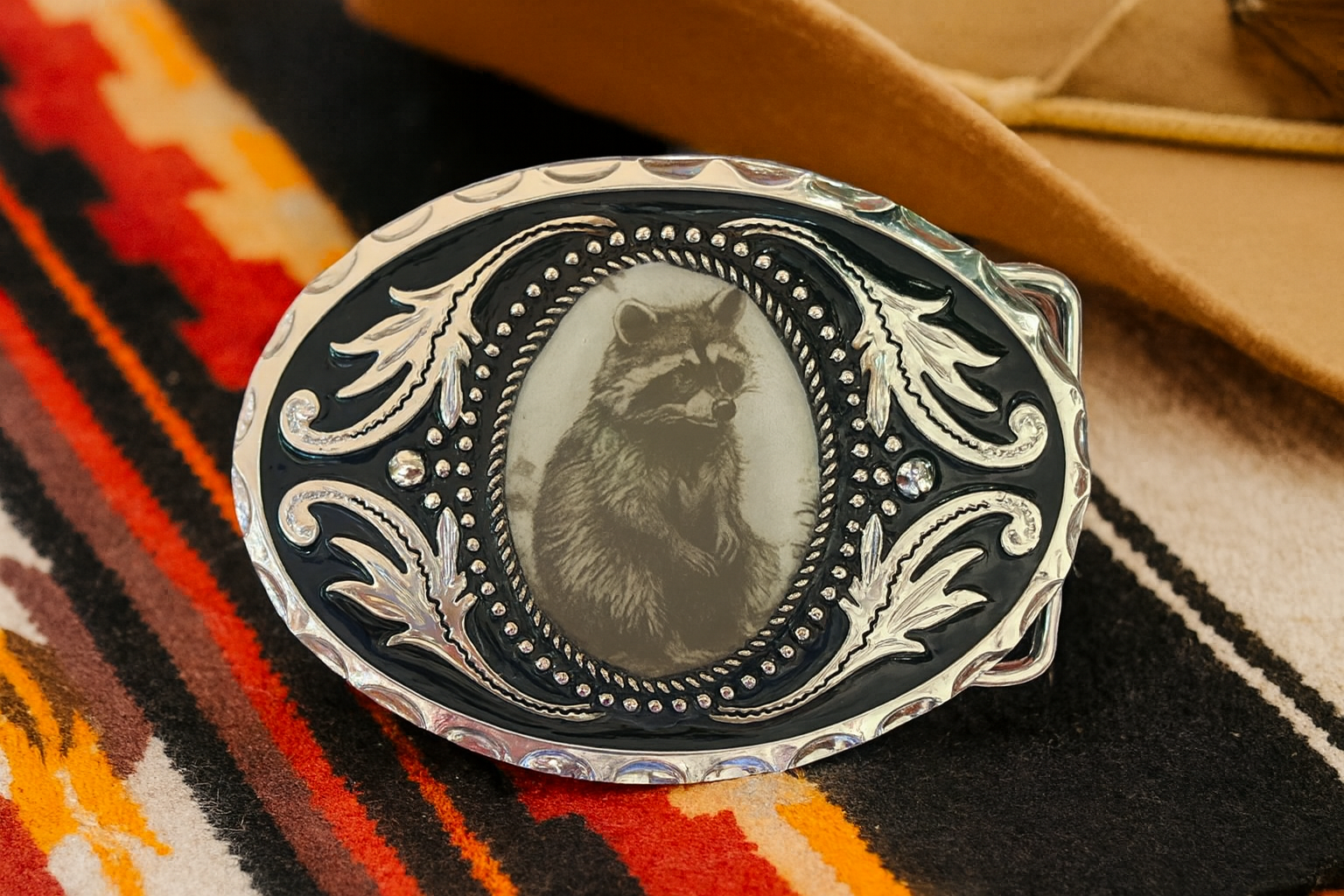 Raccoon Belt Buckle Silver