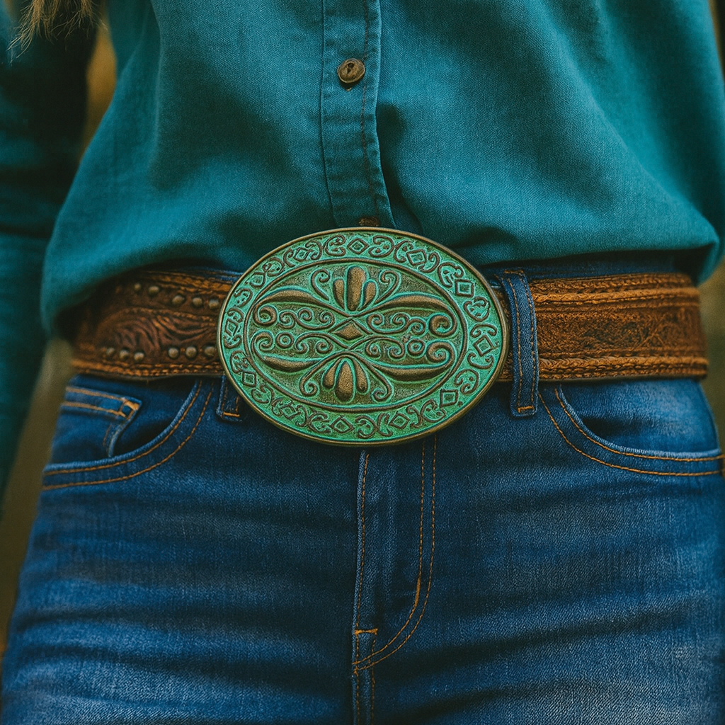 Teal Patina Belt Buckle