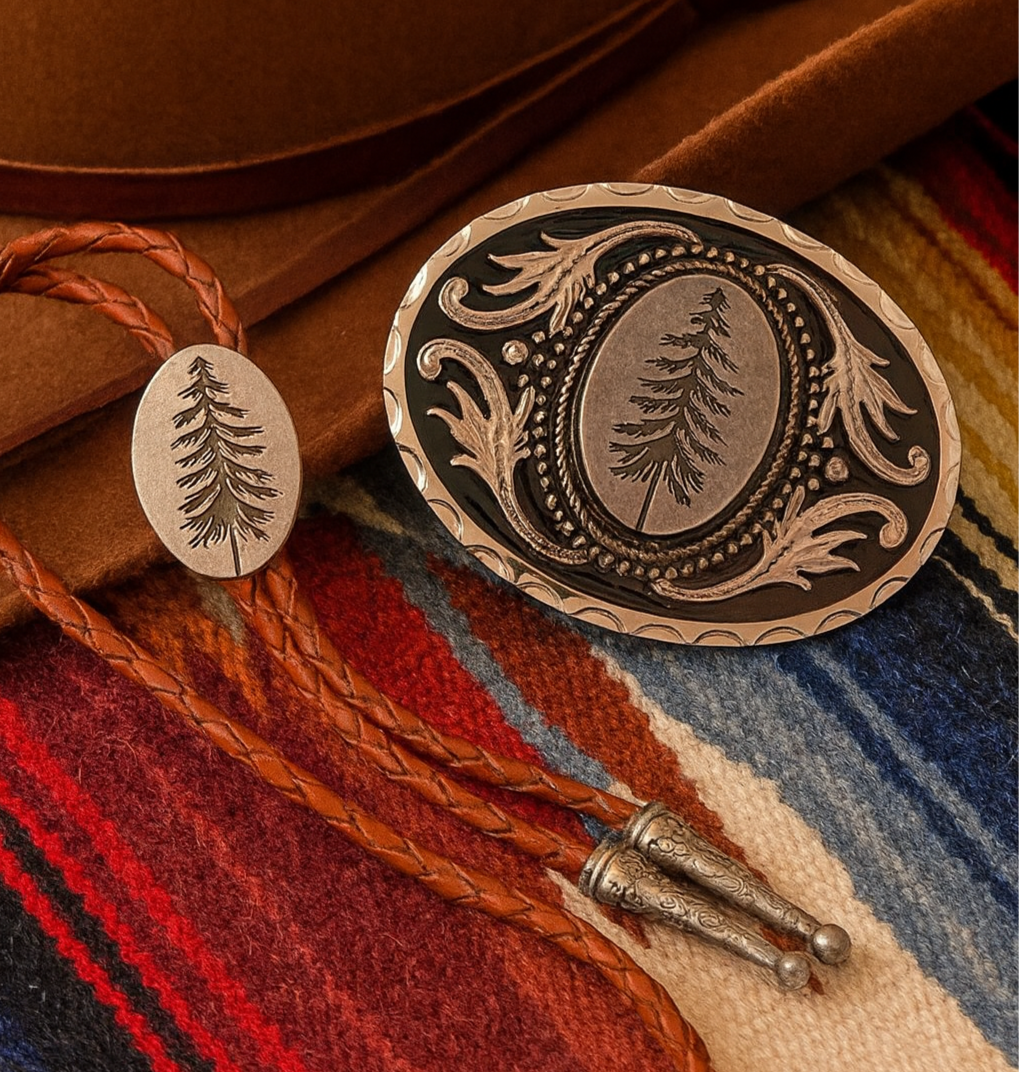 Pine Tree Bolo Tie & Belt Buckle Set