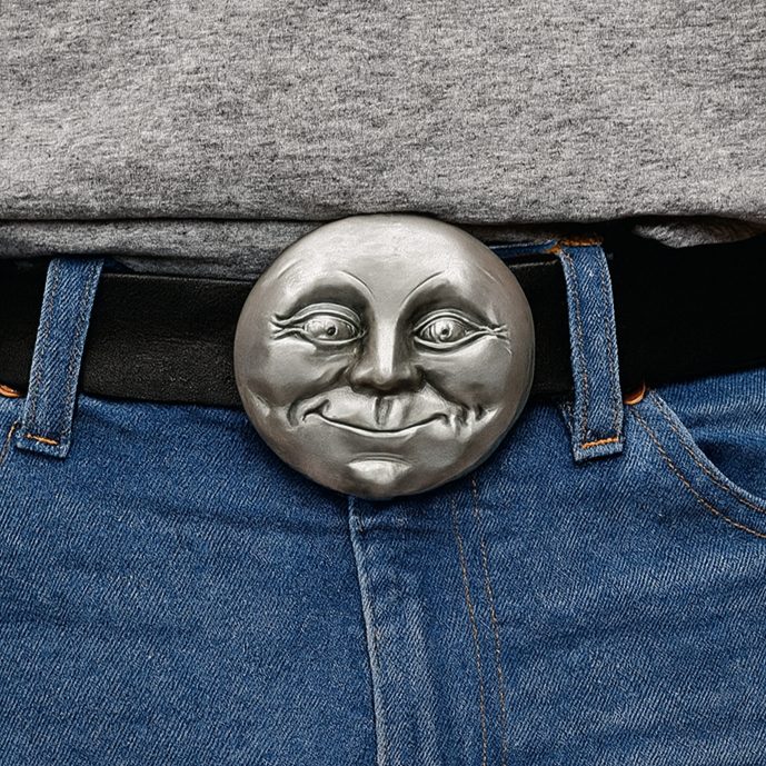Silver Moon Face Belt Buckle