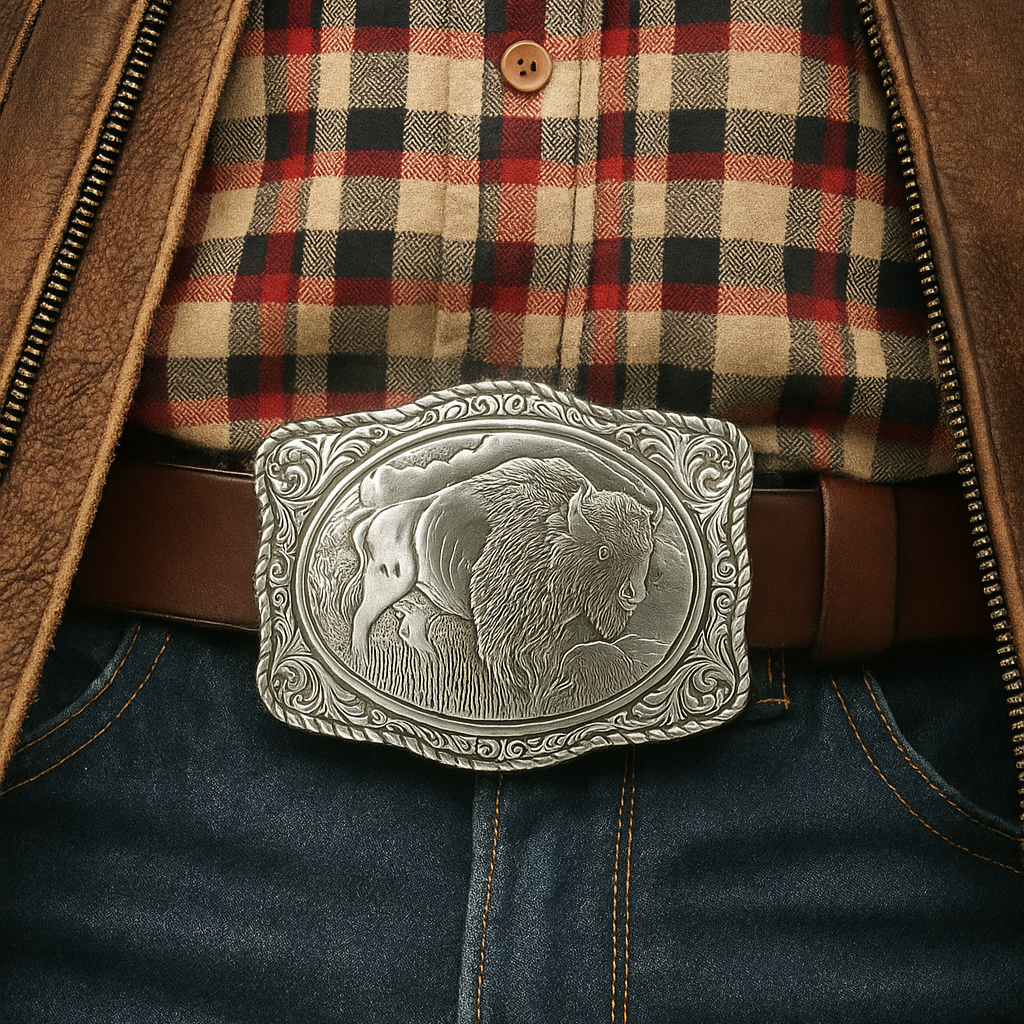 Silver Engraved Buffalo Belt Buckle