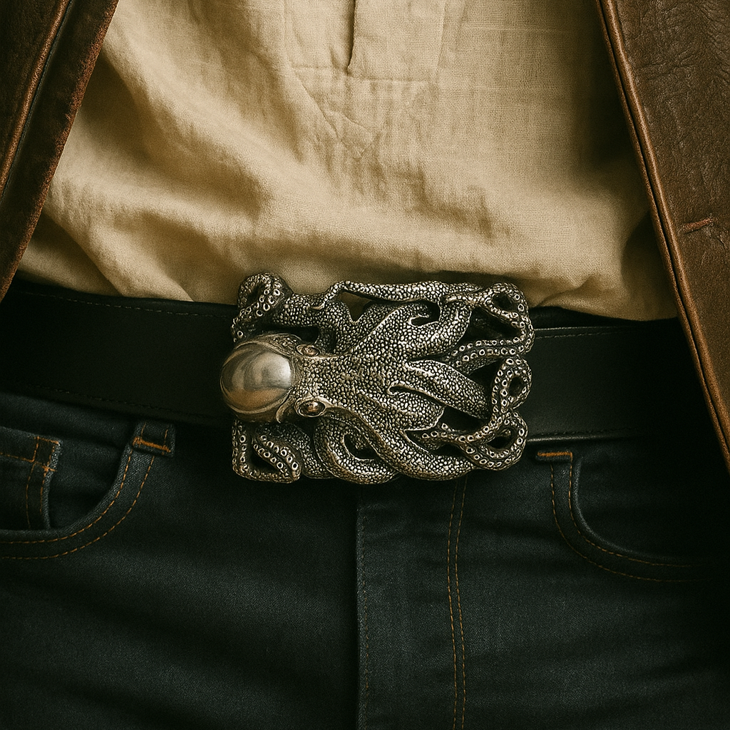 Silver Octopus Belt Buckle