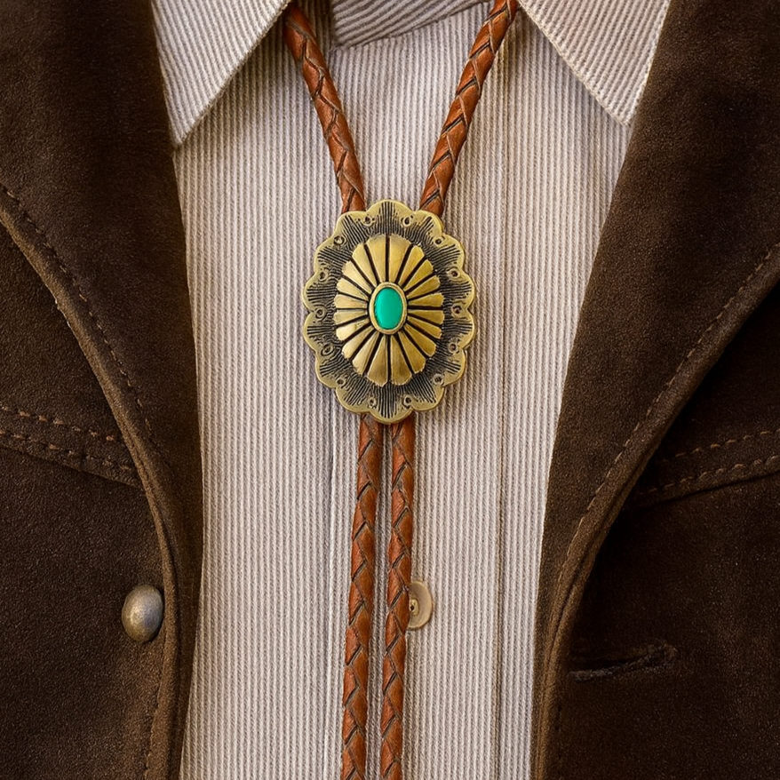 Southwestern Turquoise Antique Gold Bolo Tie
