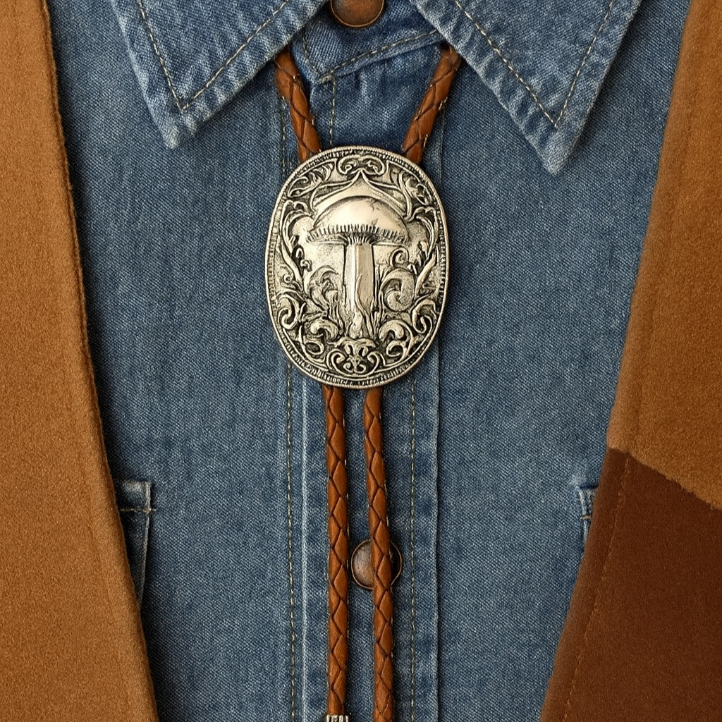 Silver Mushroom Bolo Tie