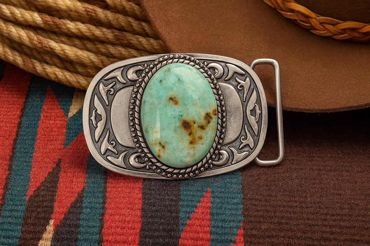 New Turqouise Western Cabachon belt buckle In Silver Or Gold Western Turquoise Belt Buckle – Cowboy Rodeo Silver Buckle  main image 2
