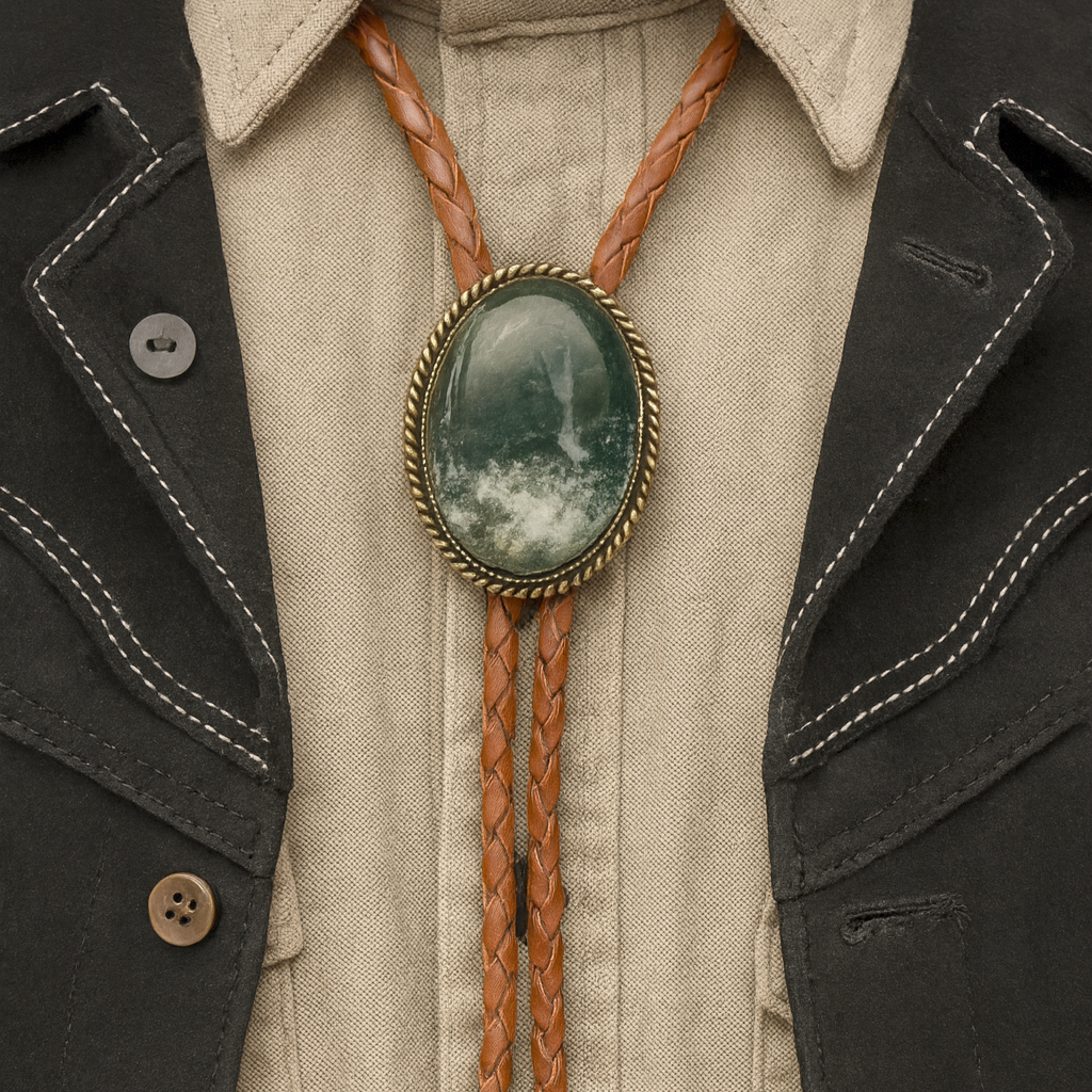 Green Stone Bolo Tie - Antique Gold