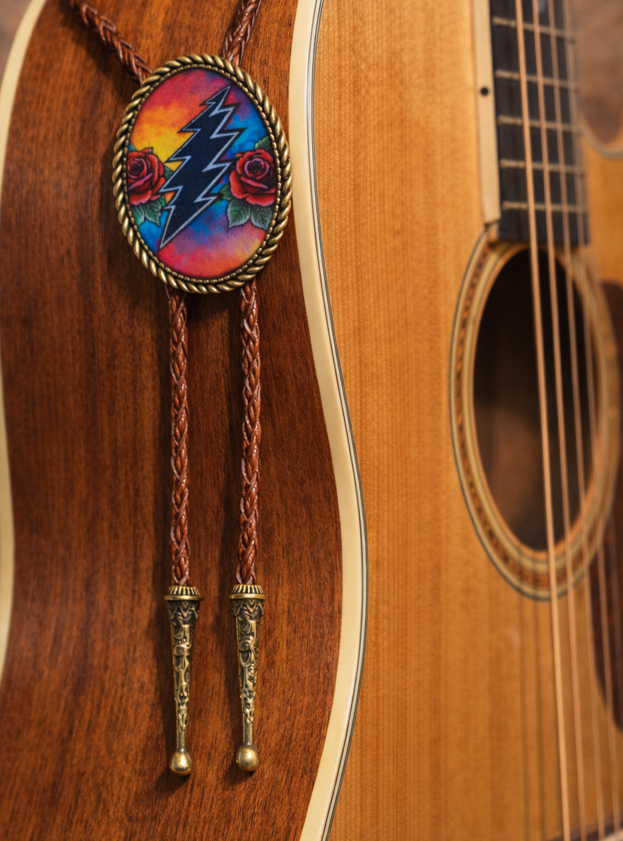 Lightning Bolt and Roses Bolo Tie