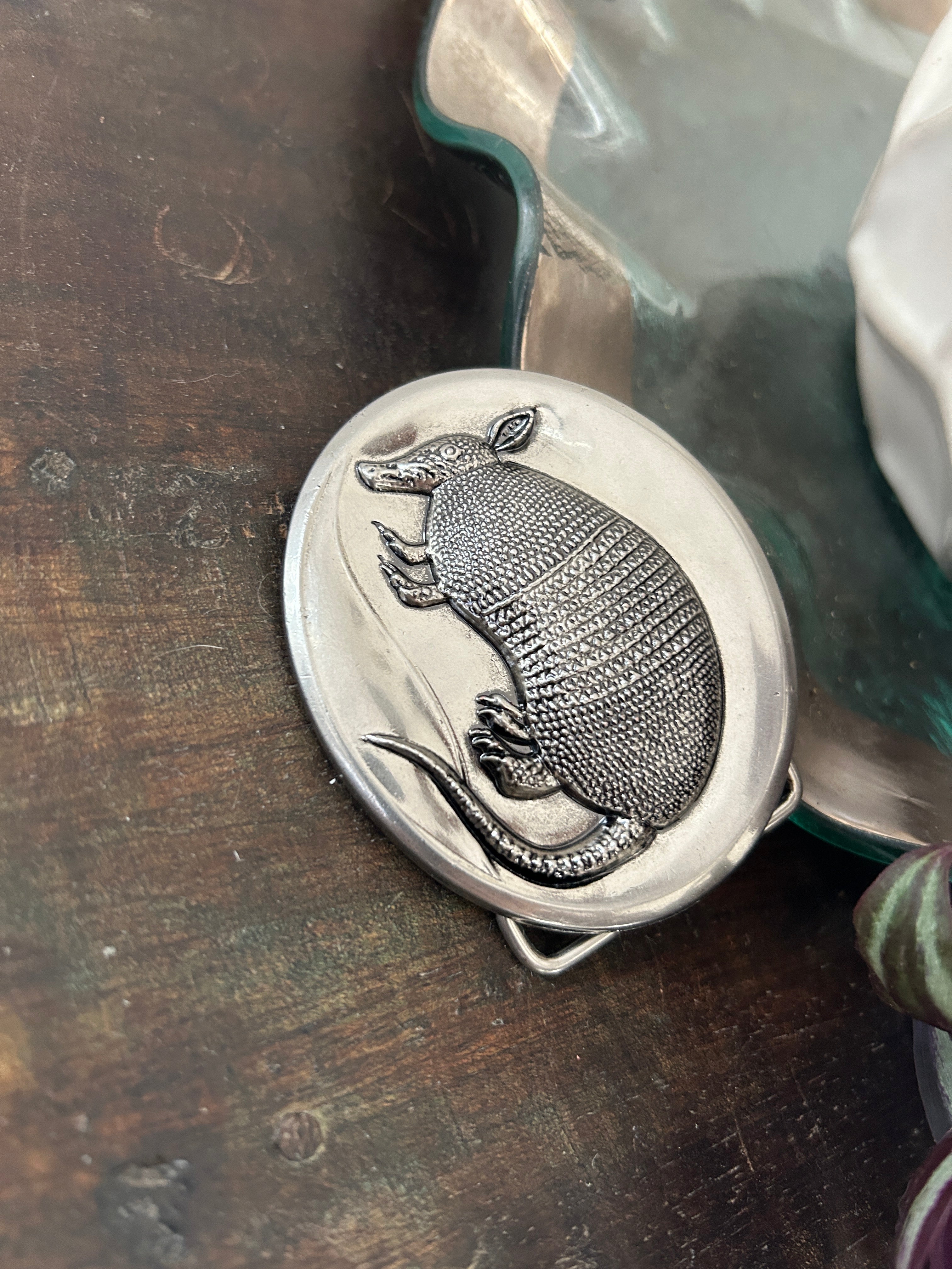 Silver Armadillo Belt Buckle