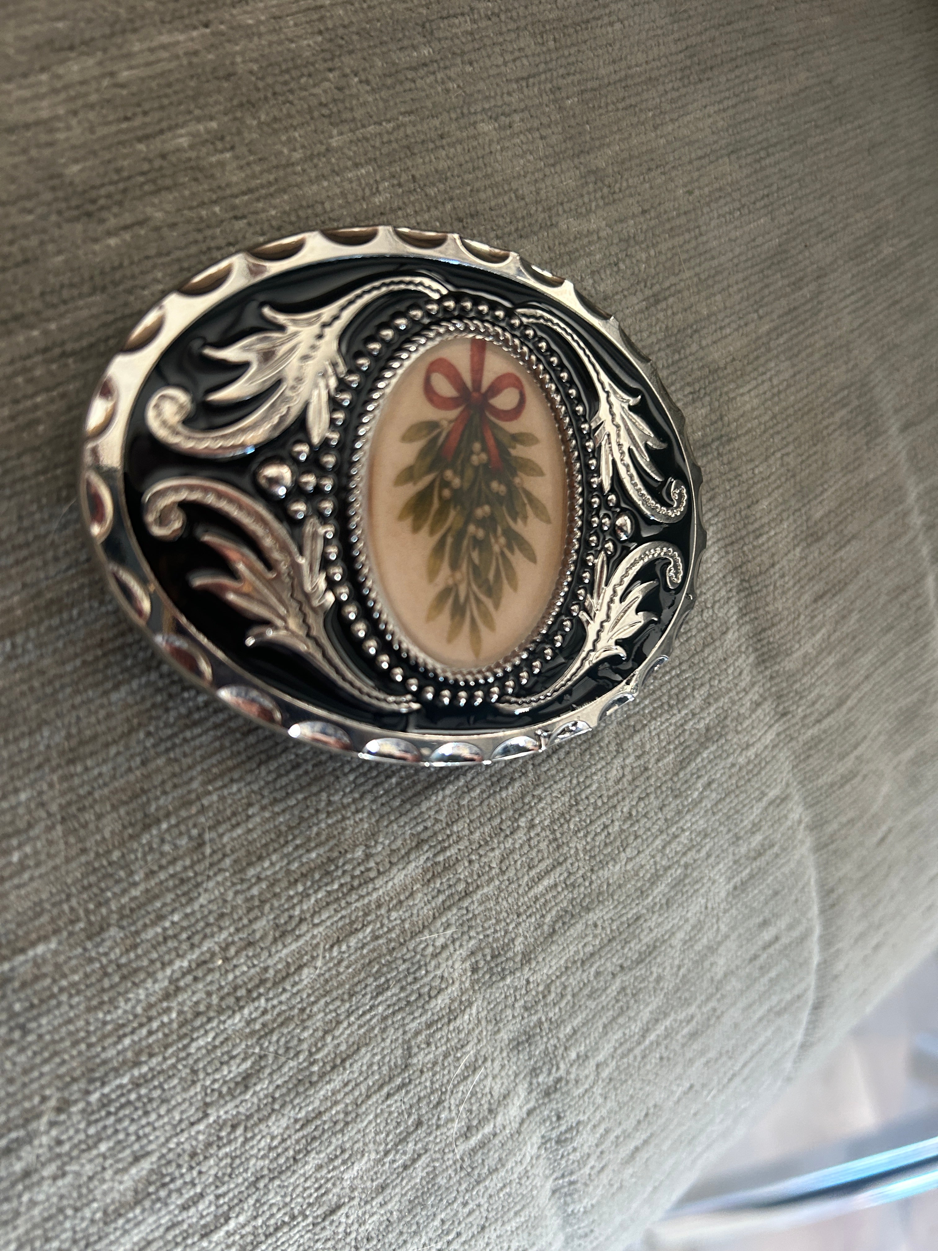 Kiss Me Under the Mistletoe Belt Buckle -Silver