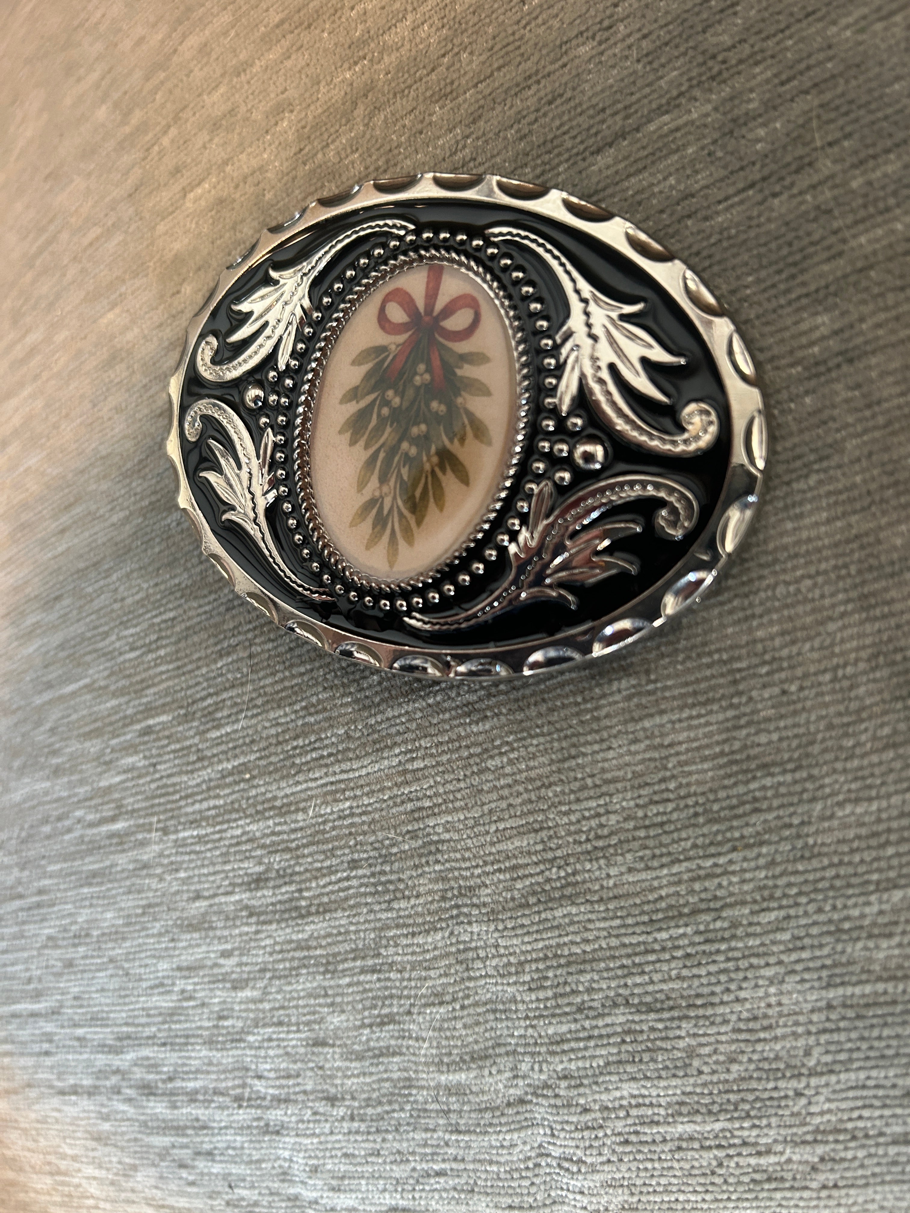 Kiss Me Under the Mistletoe Belt Buckle -Silver