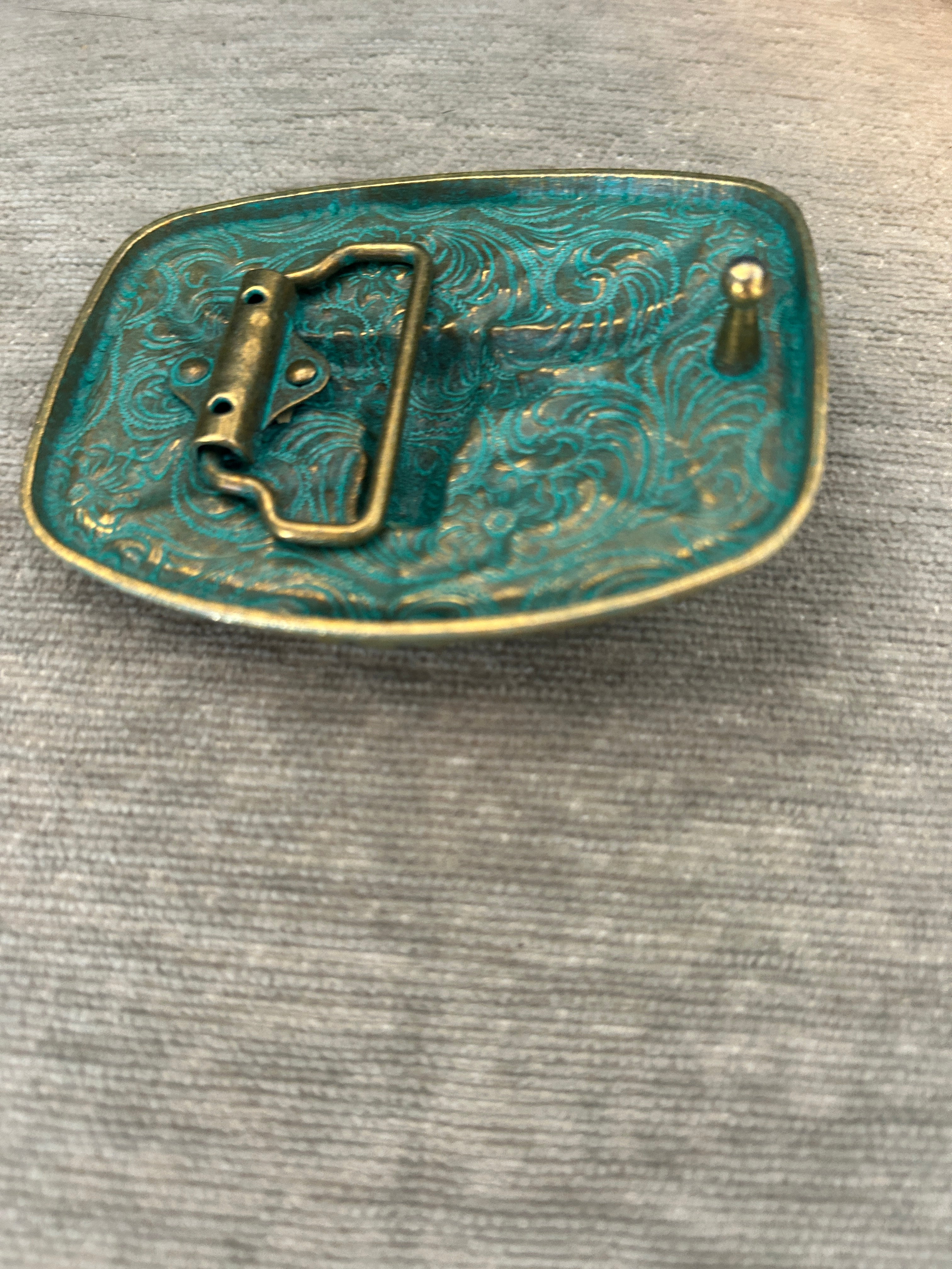 Teal Steer Belt Buckle