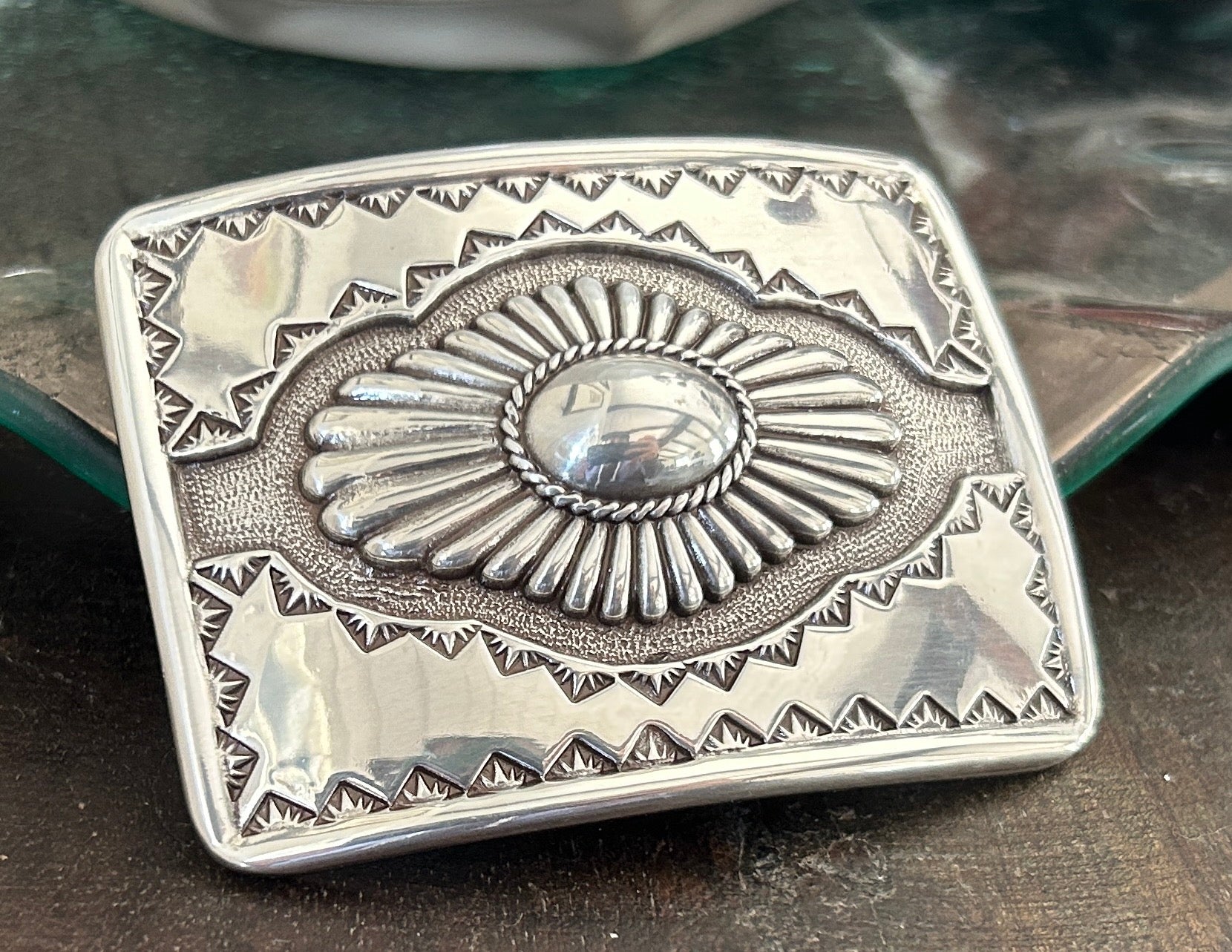 Western Silver Engraved Belt Buckle
