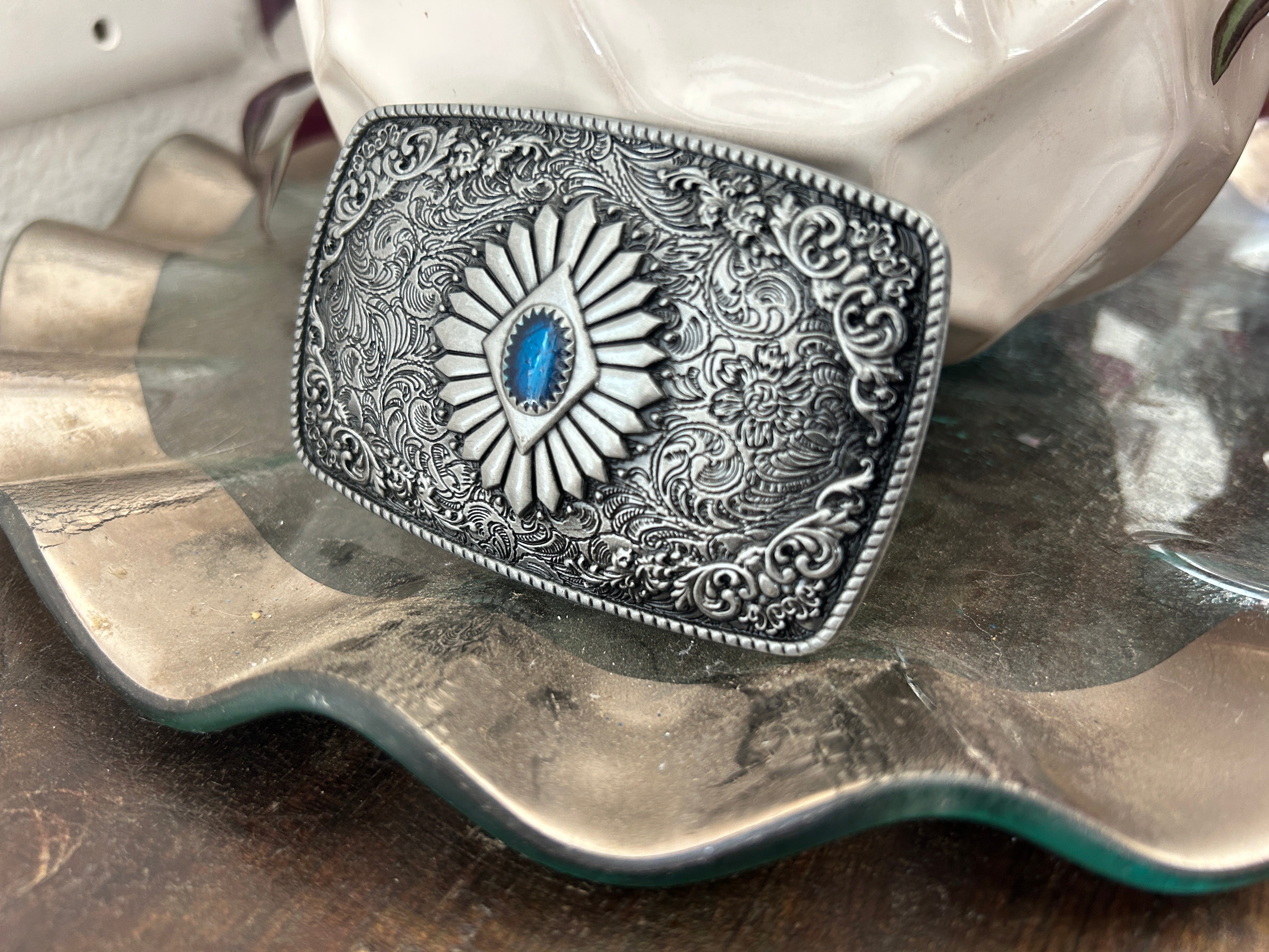Turquoise Engraved Belt Buckle