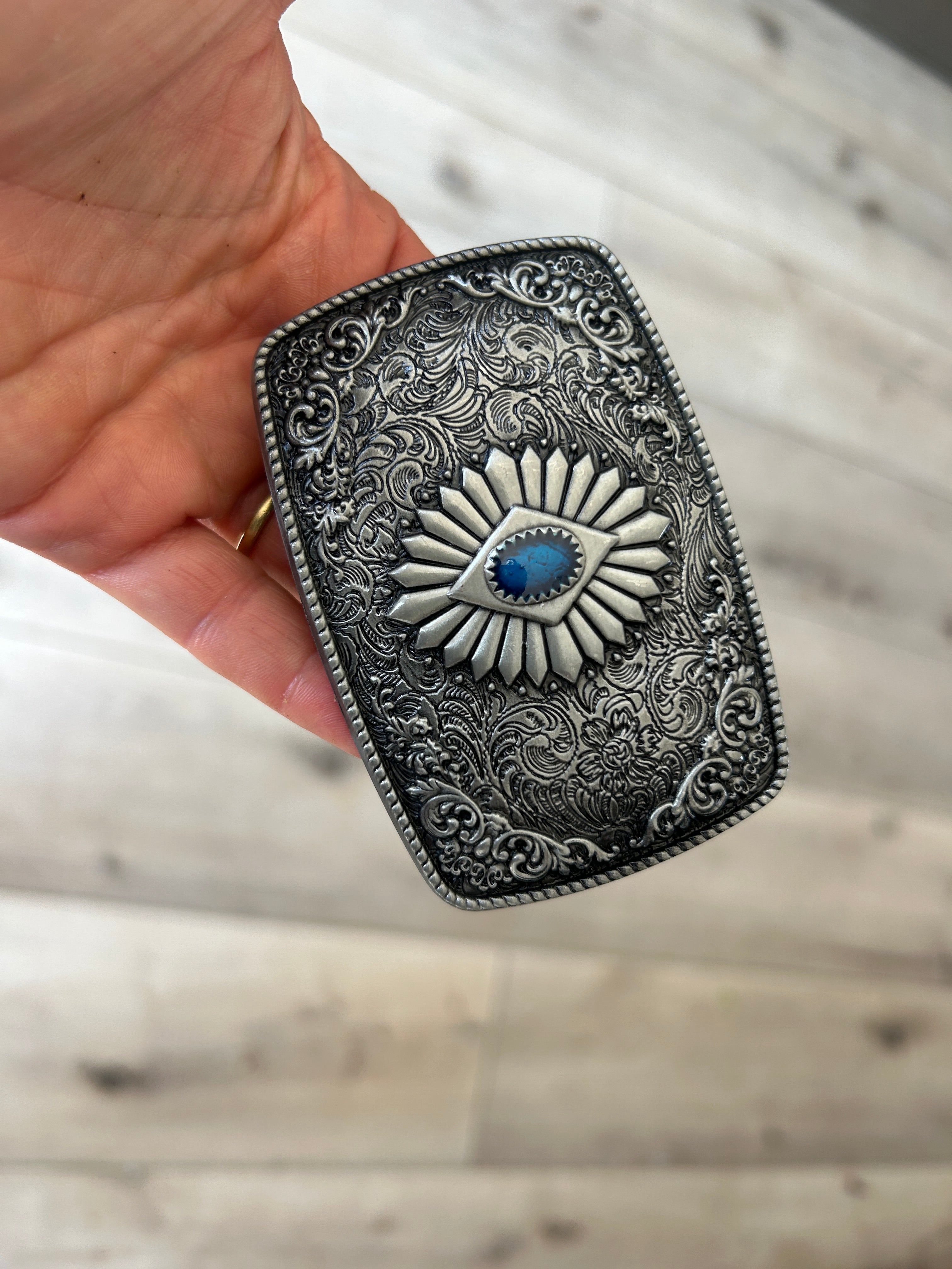 Turquoise Engraved Belt Buckle