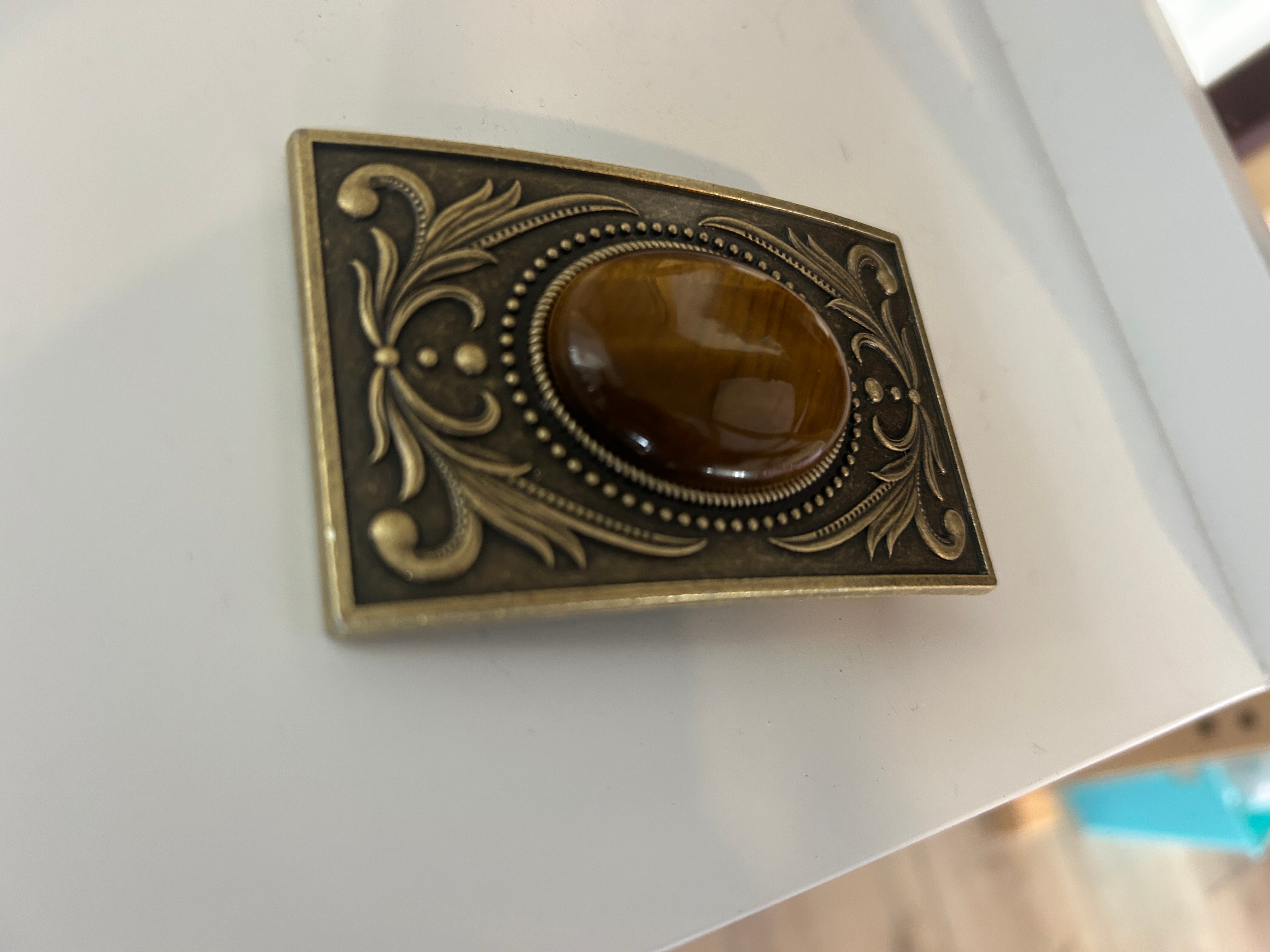 Antique Gold Tigers Eye Belt Buckle