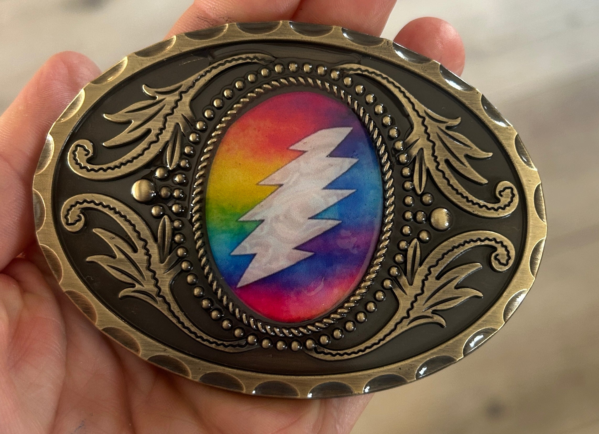 Grateful Lightning Bolt Belt Buckle