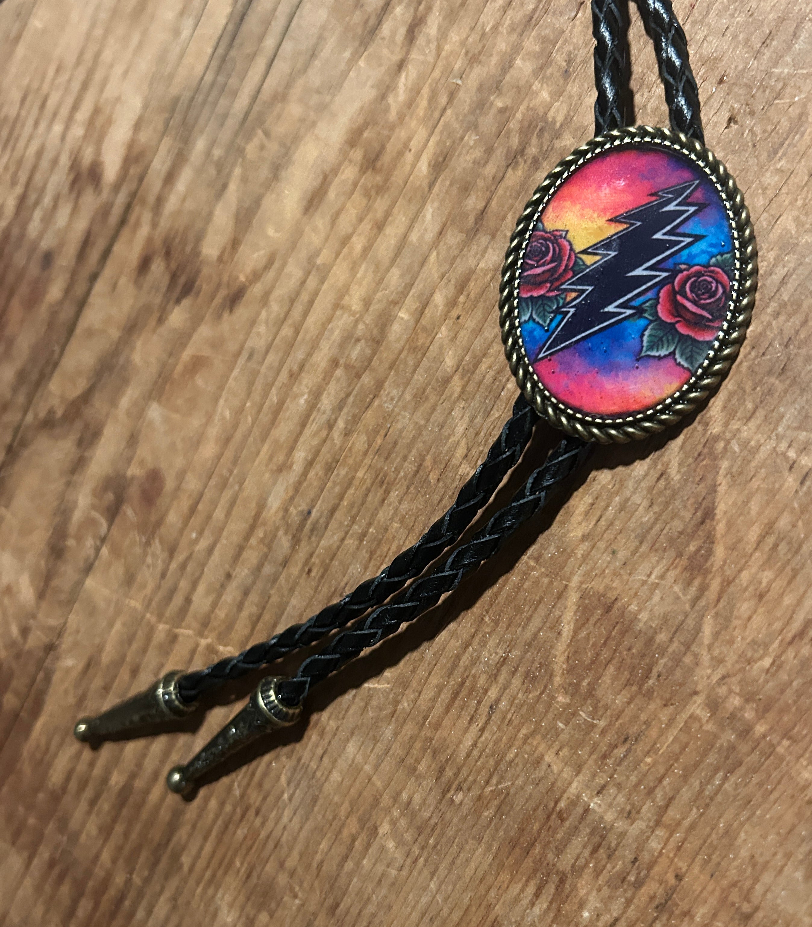 Lightning Bolt and Roses Bolo Tie