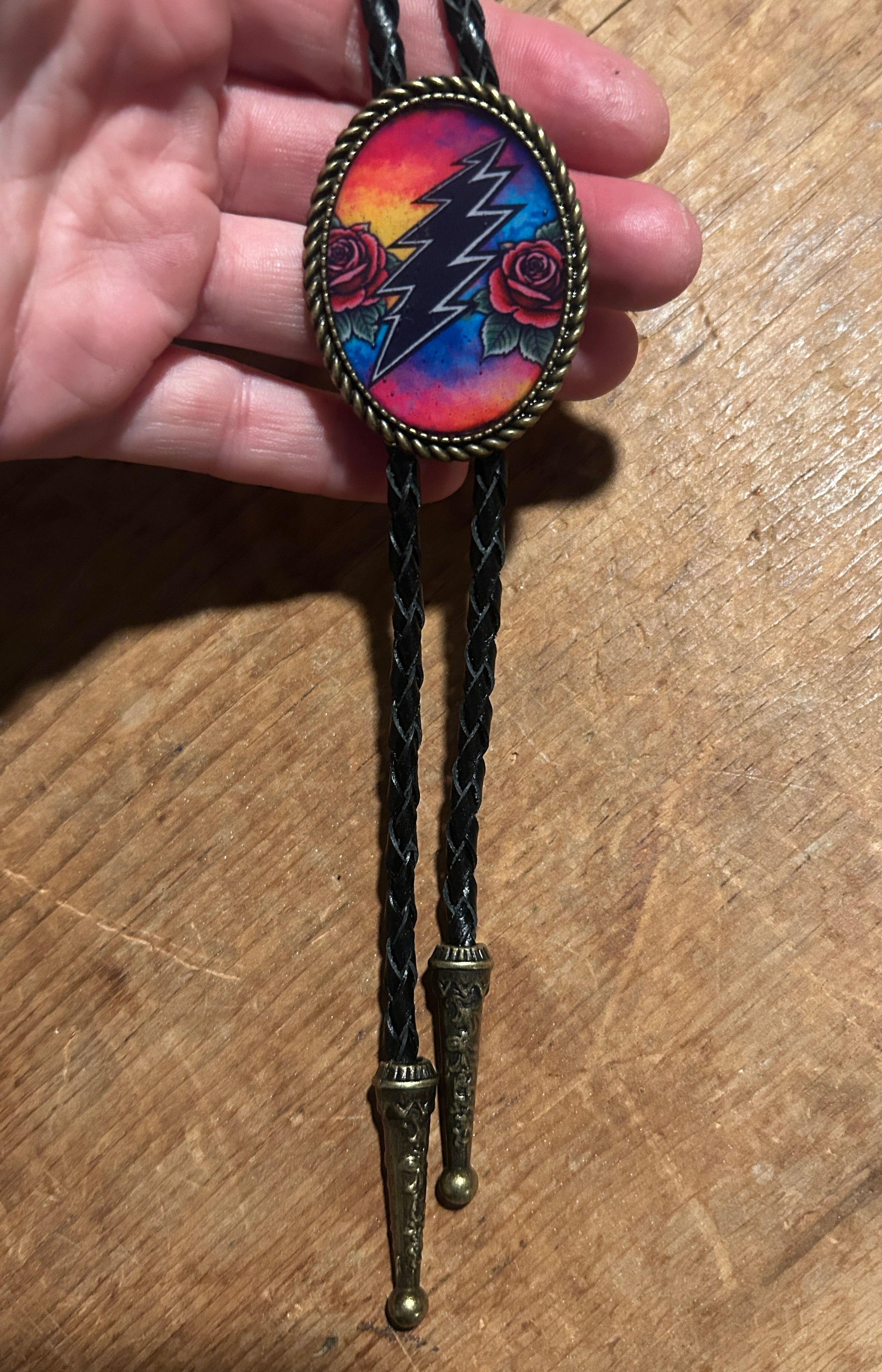 Lightning Bolt and Roses Bolo Tie