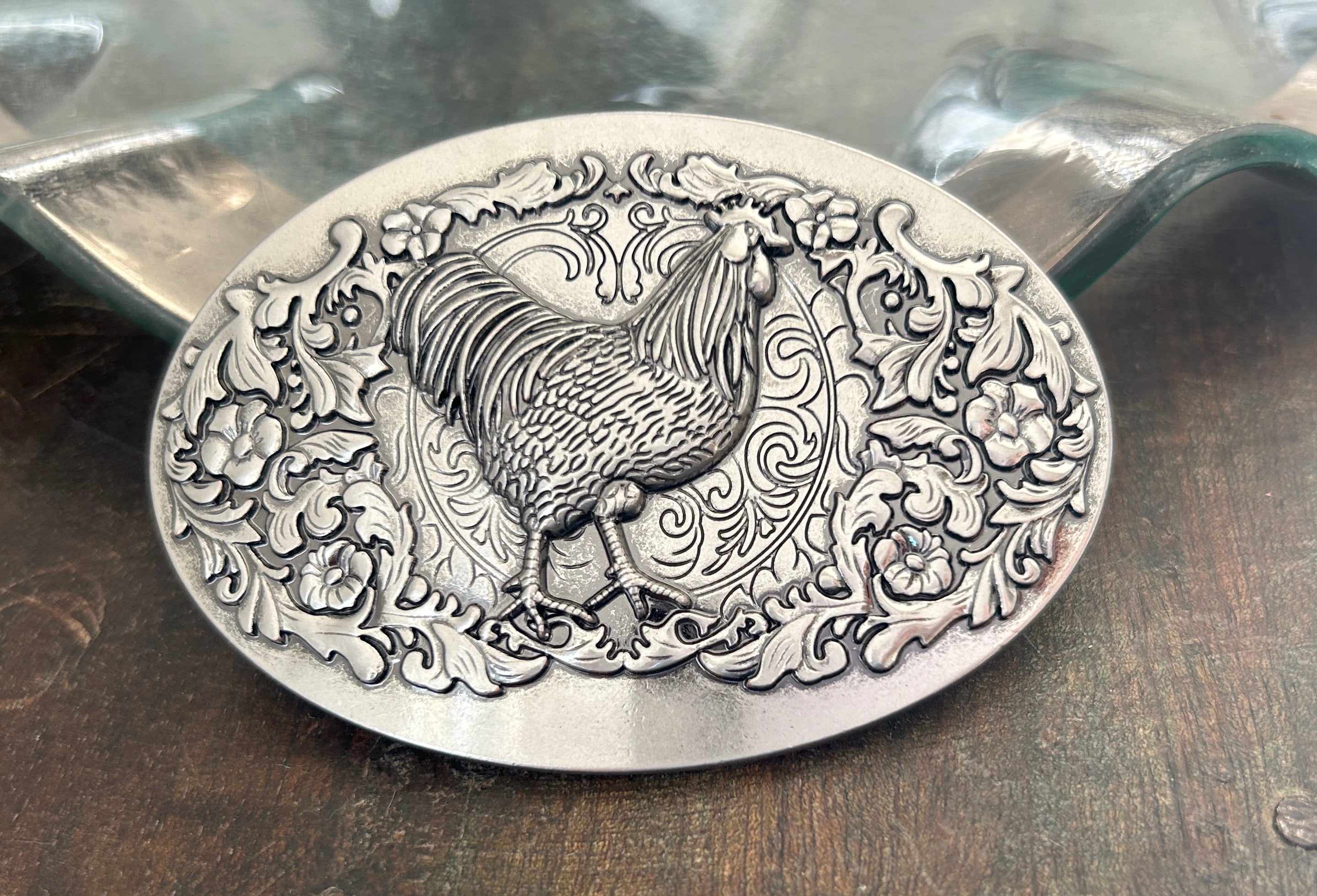 Silver Rooster Belt Buckle