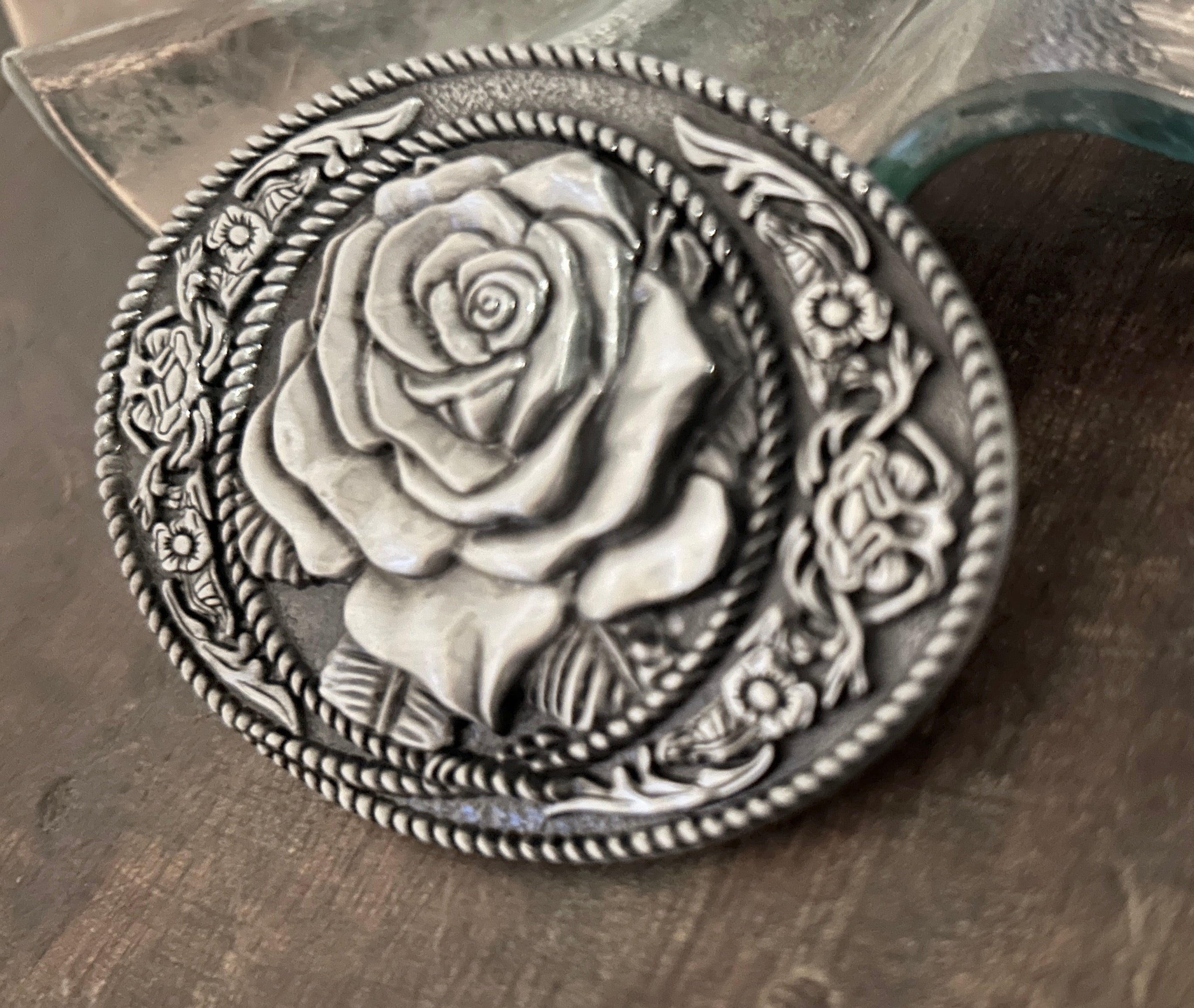 Silver Rose Belt Buckle