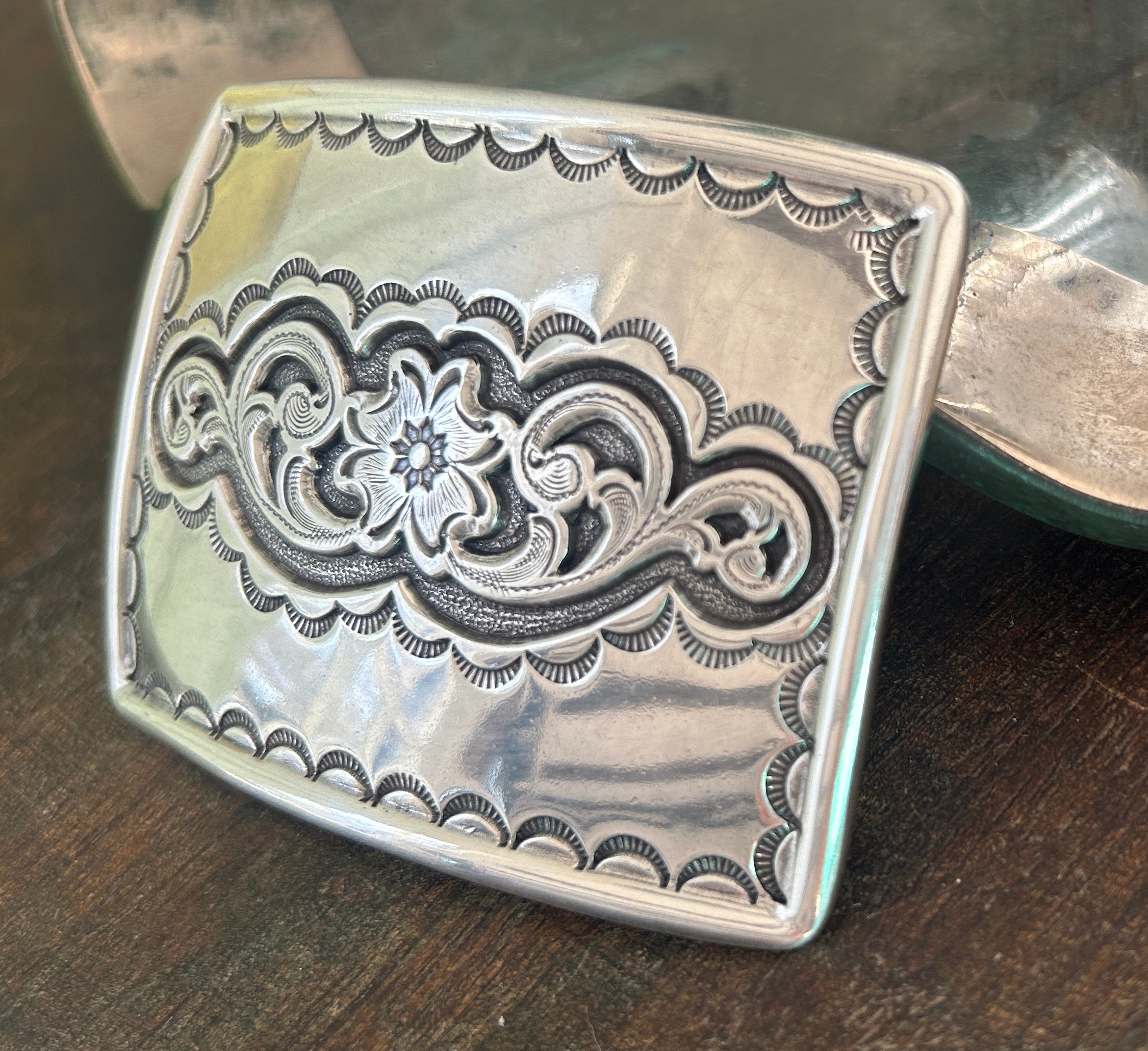 Silver Engraved Belt Buckle