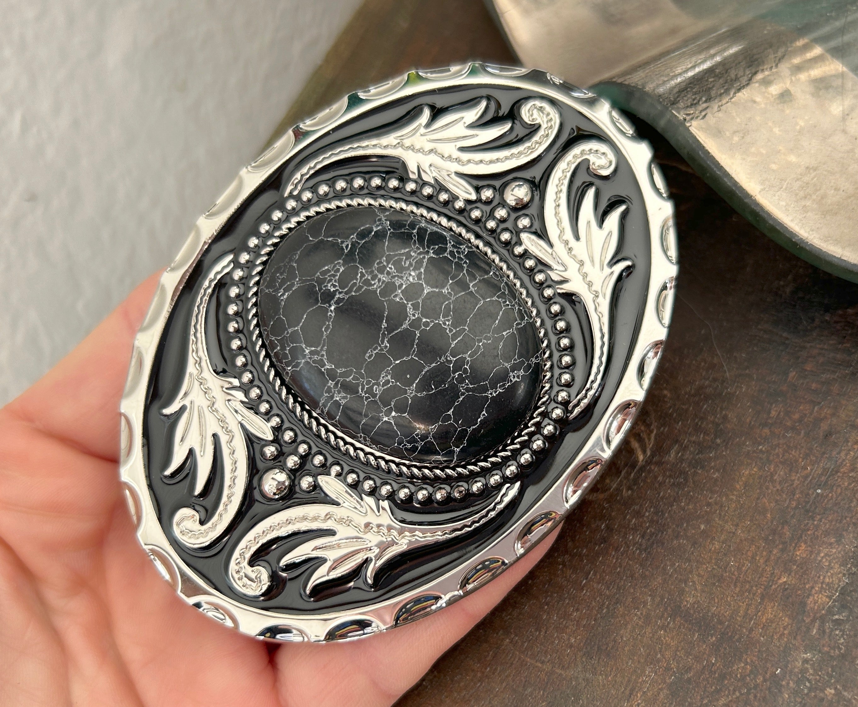 Black Stone Belt Buckle