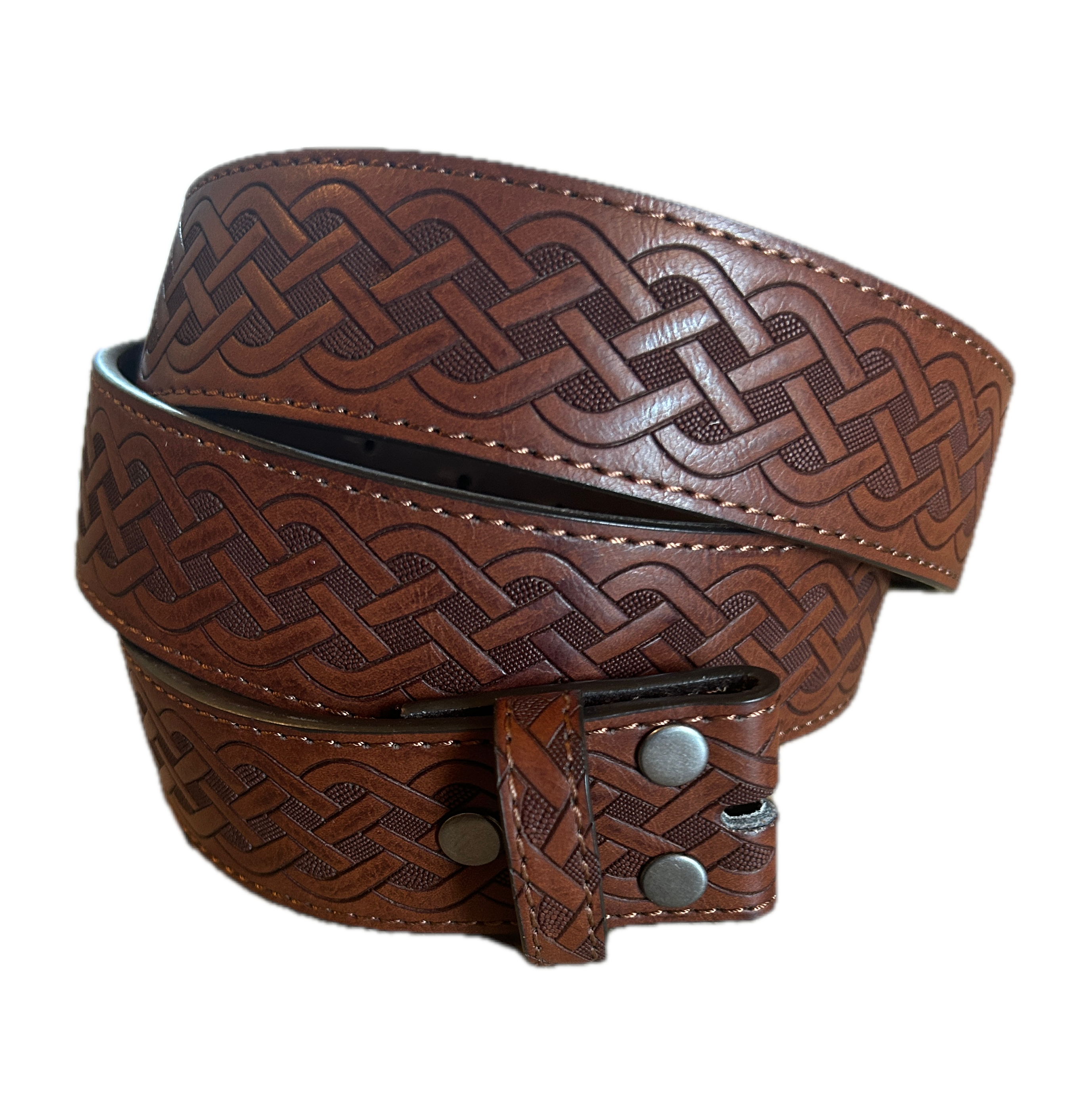 1.5'' Wide Celtic Knot Brown Leather Snap Belt Strap