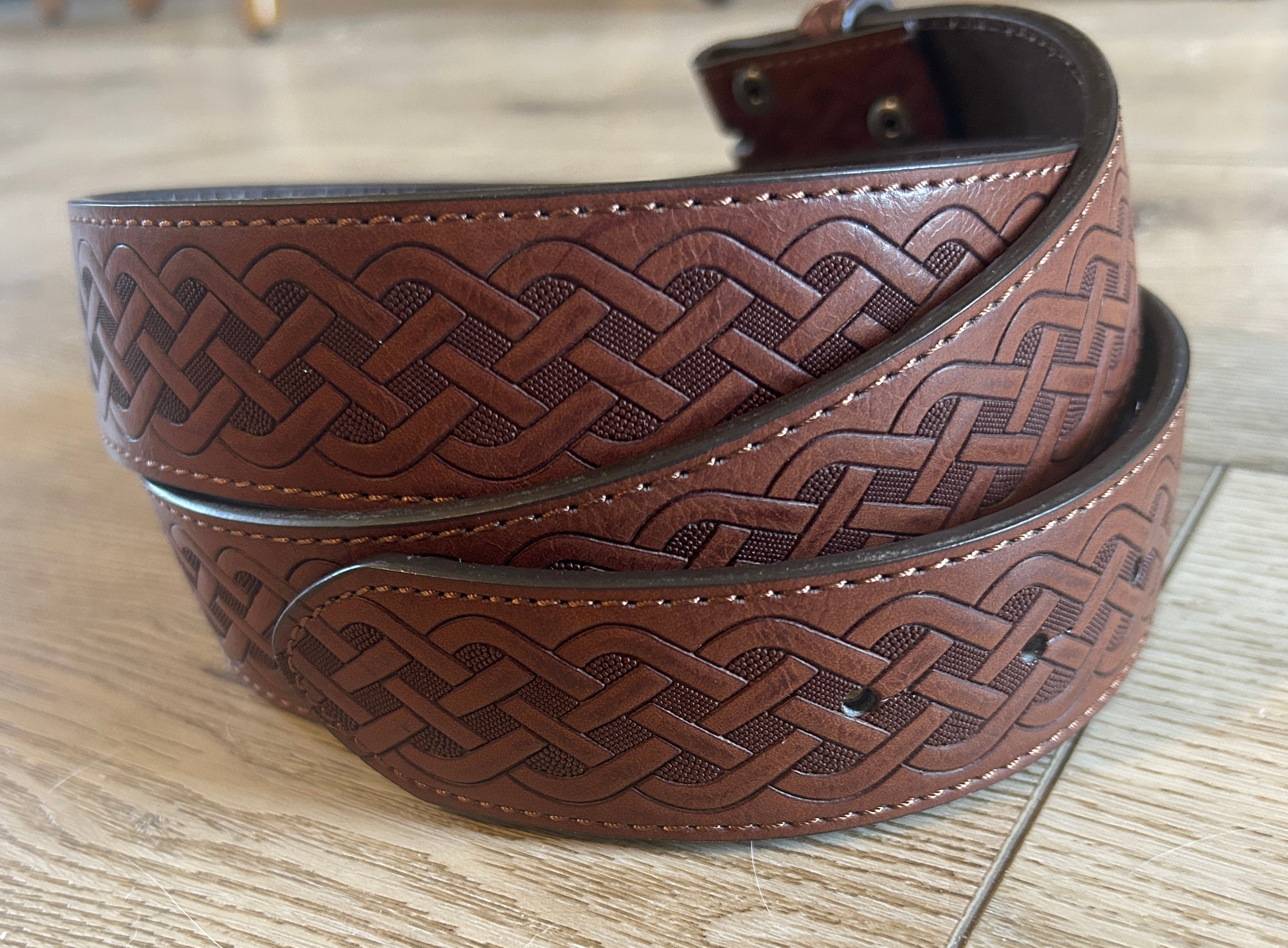 1.5'' Wide Celtic Knot Brown Leather Snap Belt Strap