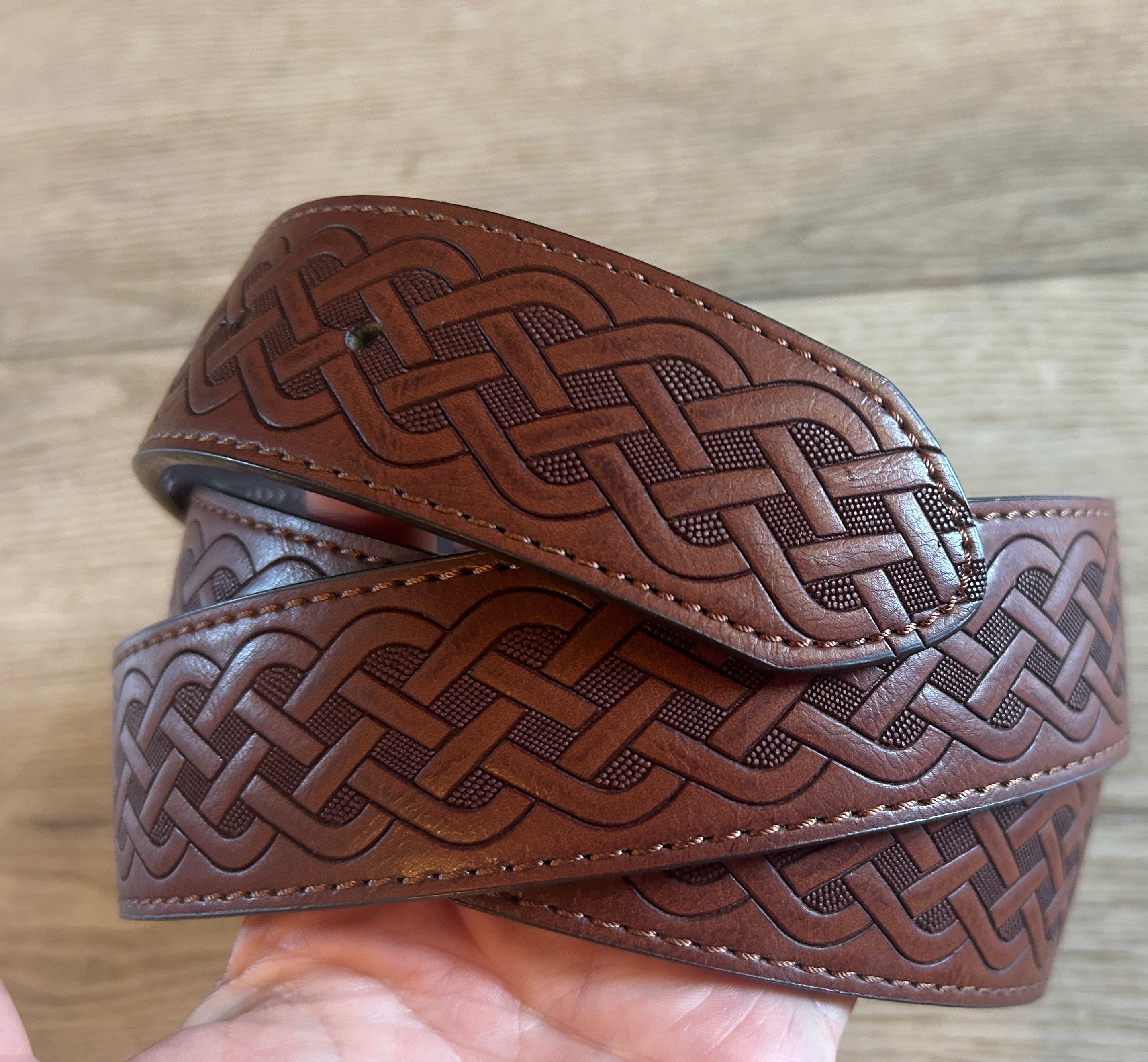 1.5'' Wide Celtic Knot Brown Leather Snap Belt Strap