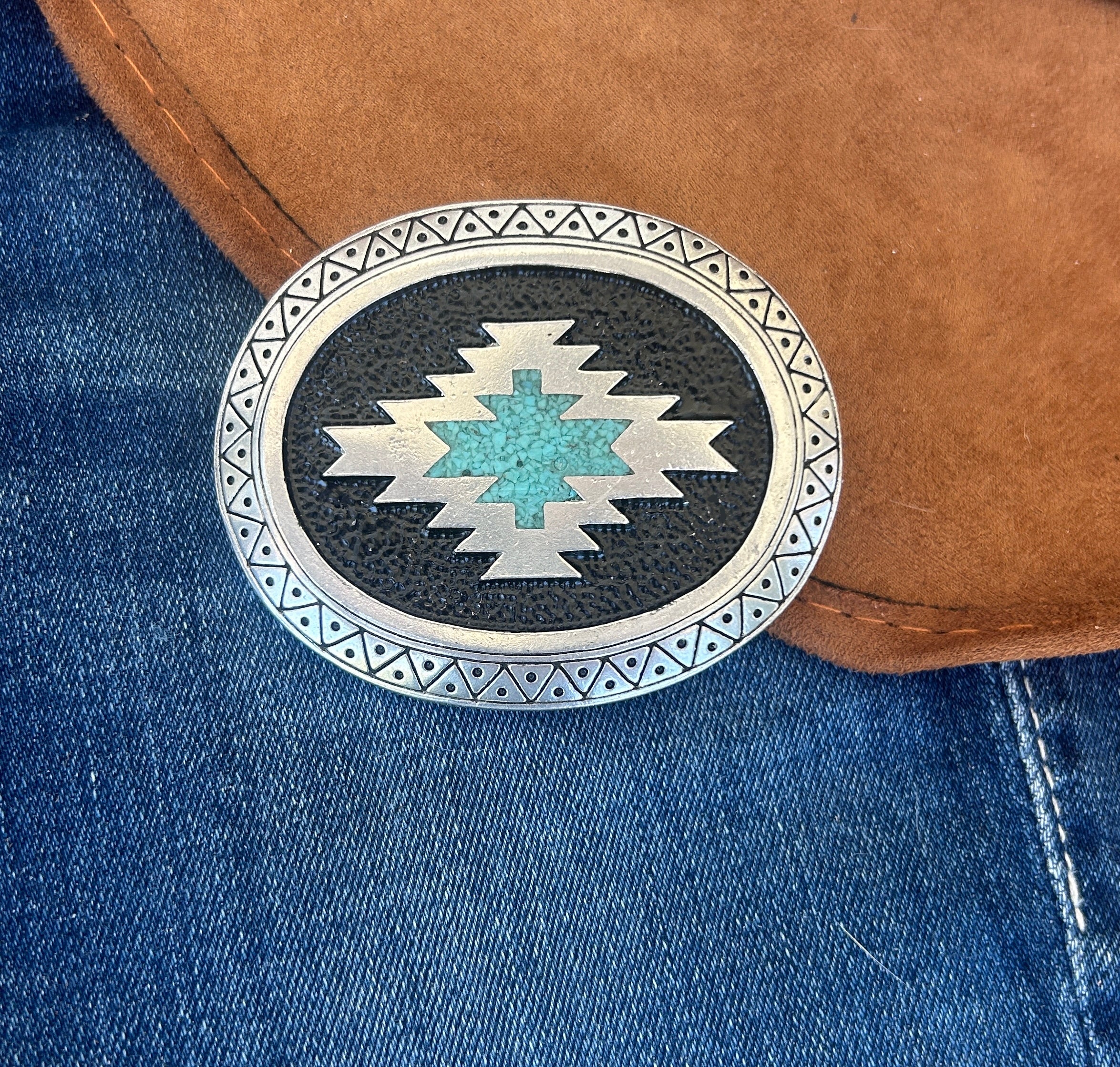 Genuine Turquoise Zia Belt Buckle