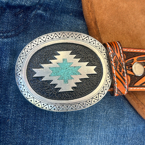 Genuine Turquoise Zia Belt Buckle