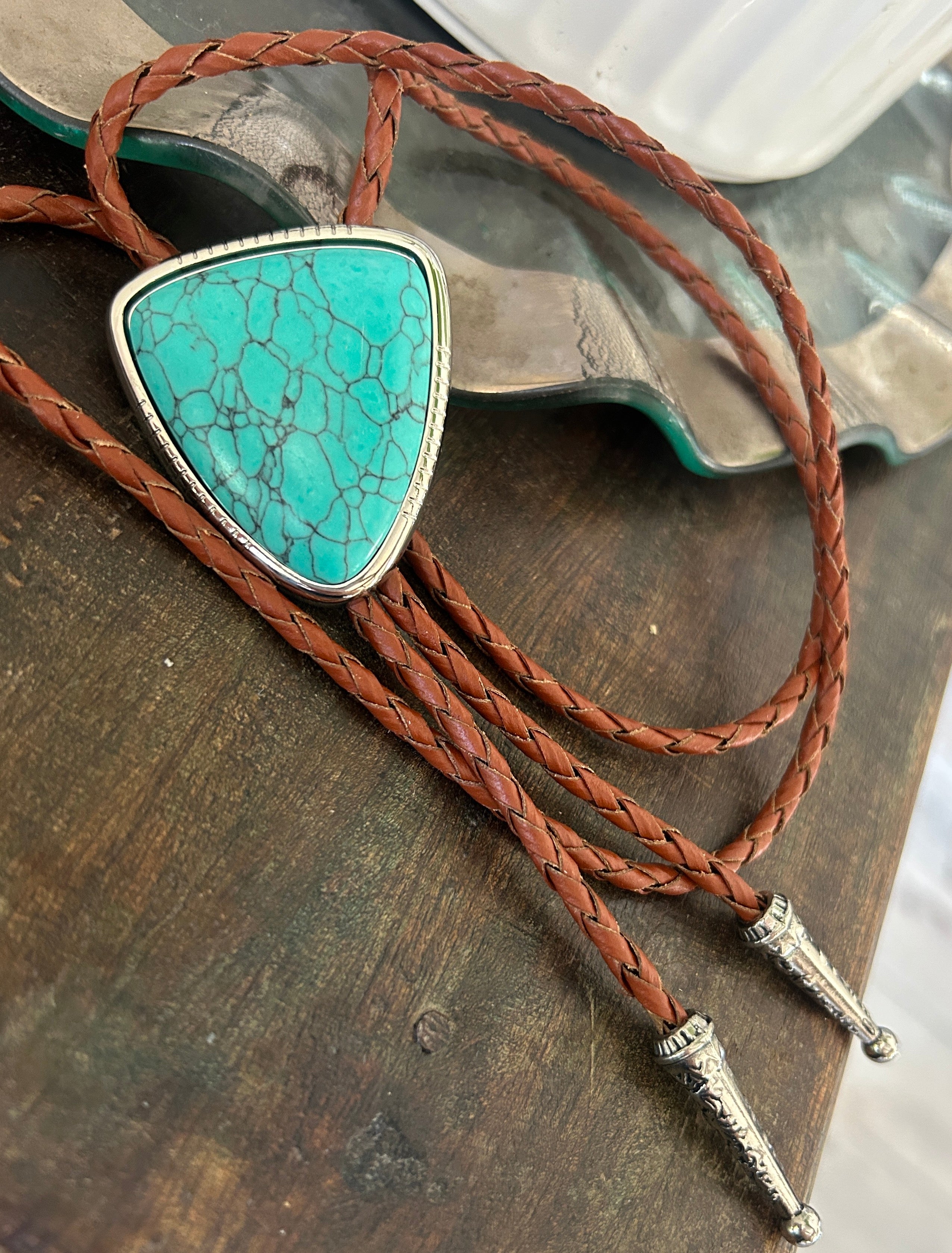 Turquoise Triangle Stone Bolo Tie