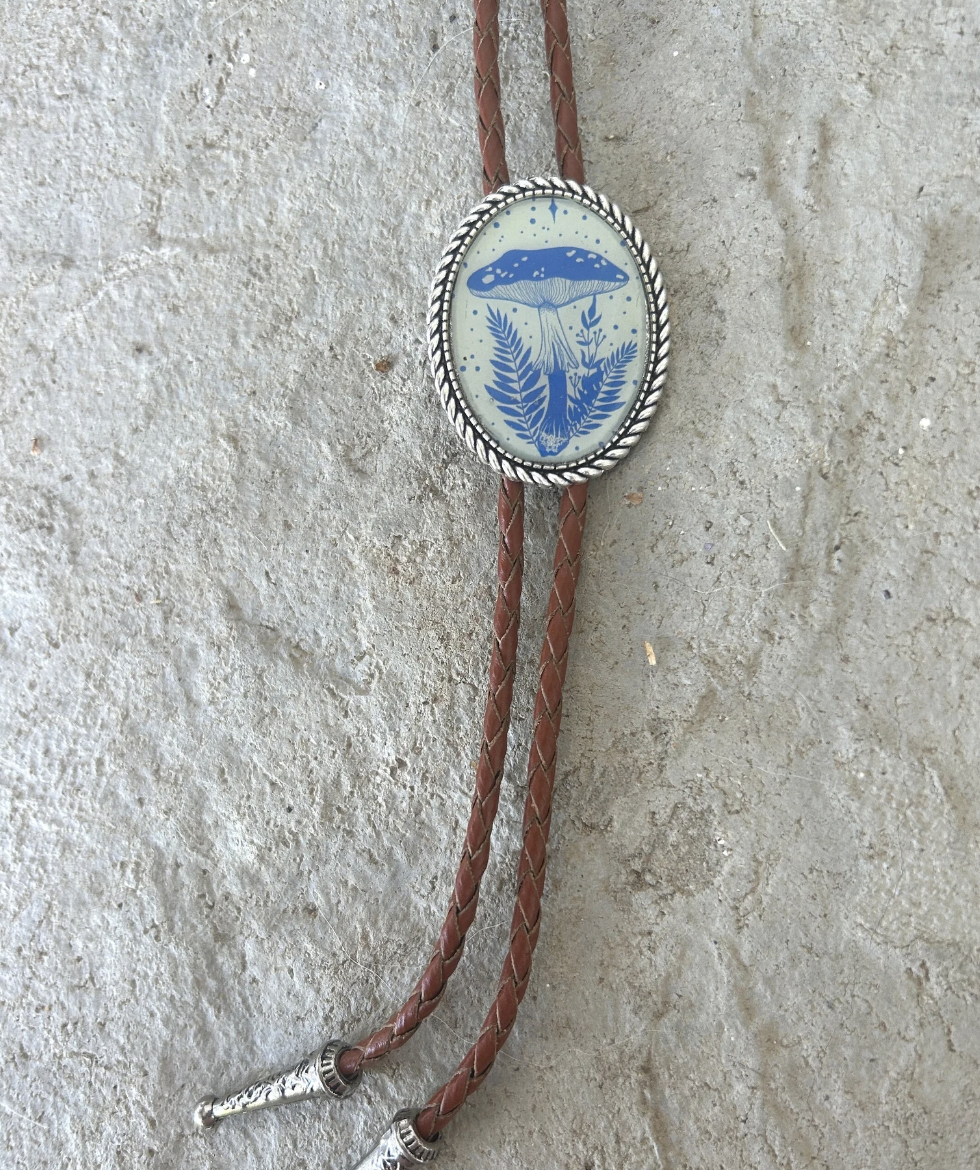 Blue Mushroom Bolo Tie