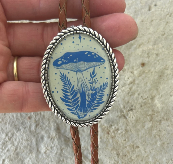 Blue Mushroom Bolo Tie